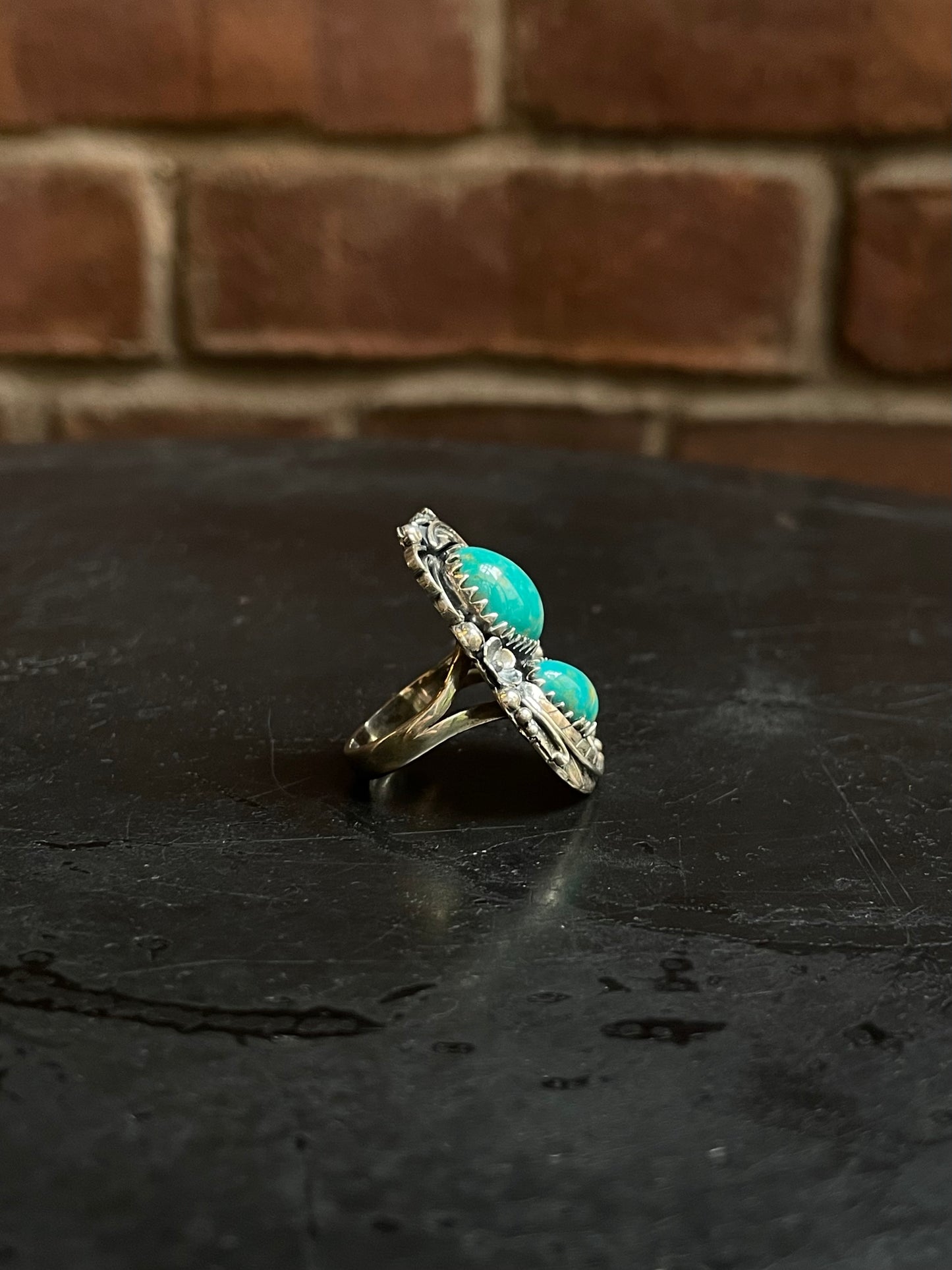 Kingman Turquoise Double Stone Ring Size 6 | 925 Sterling Silver Southwest E164
