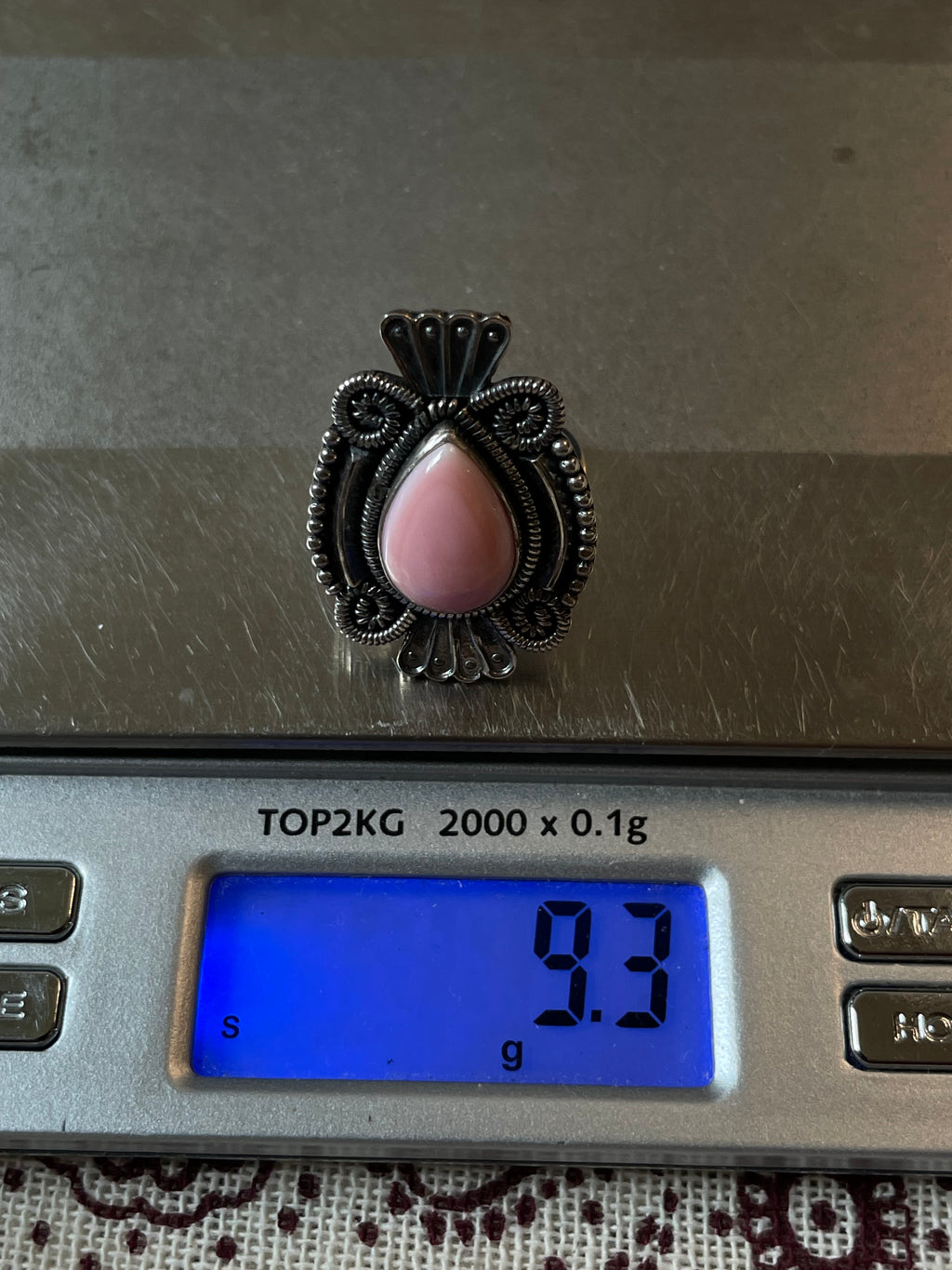 Pink Conch Teardrop Ring | 925 Sterling Silver Size 6.5 E290