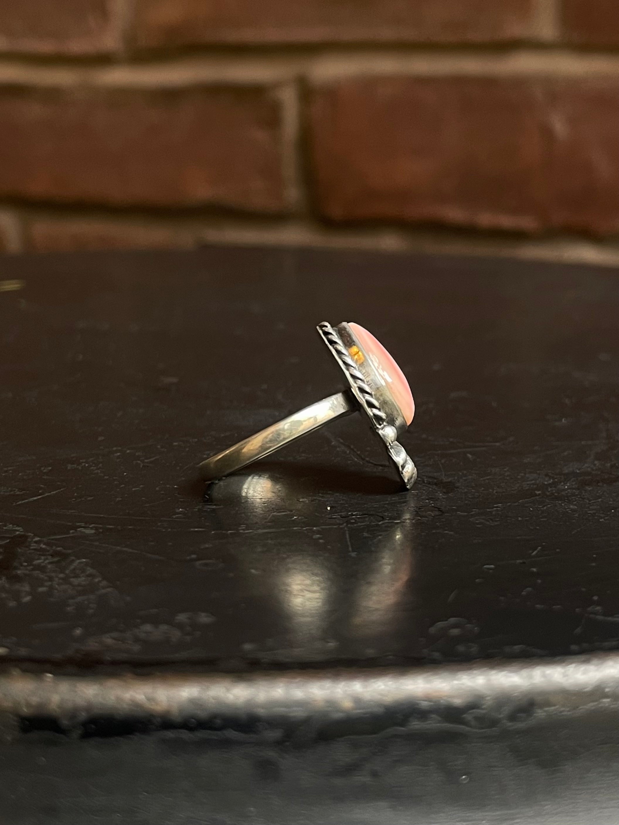 Pink Conch Tear Drop Ring Size 8 | 925 Sterling Silver G140