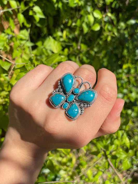 Turquoise Butterfly Ring | 925 Sterling Silver | Size 6.75 B310