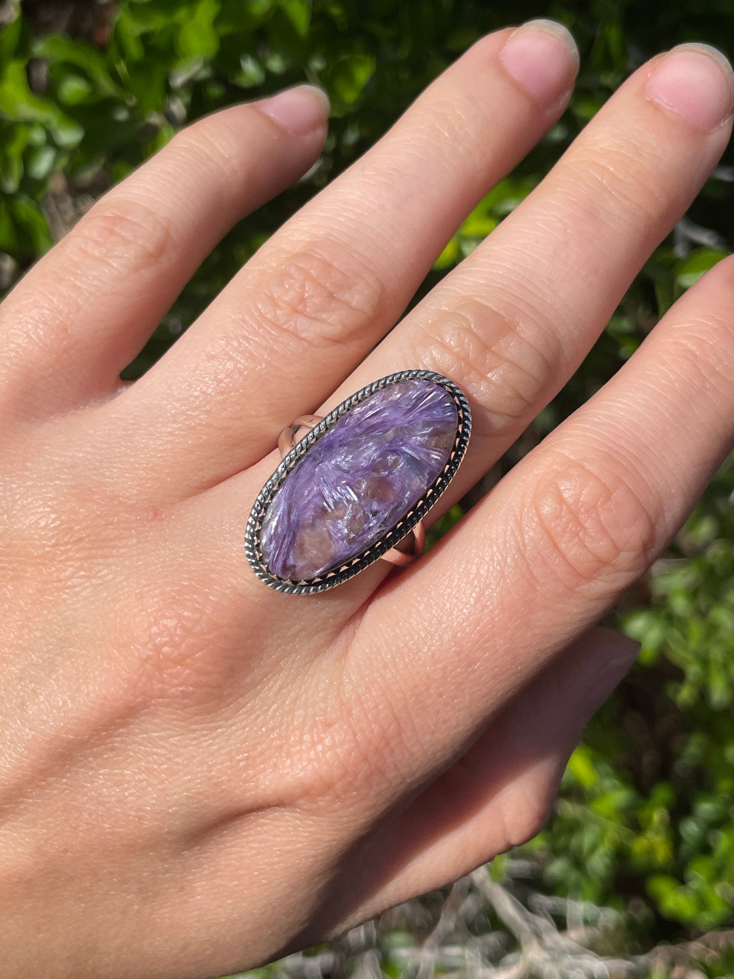 Charoite Oval Ring Size 9 | 925 Sterling Silver | Southwestern B592