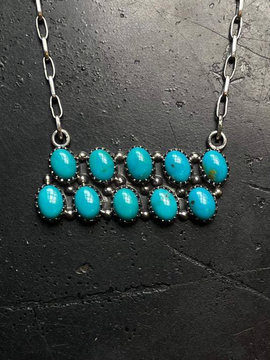 Kingman Turquoise Cluster Bar Necklace | 925 Sterling Silver E615