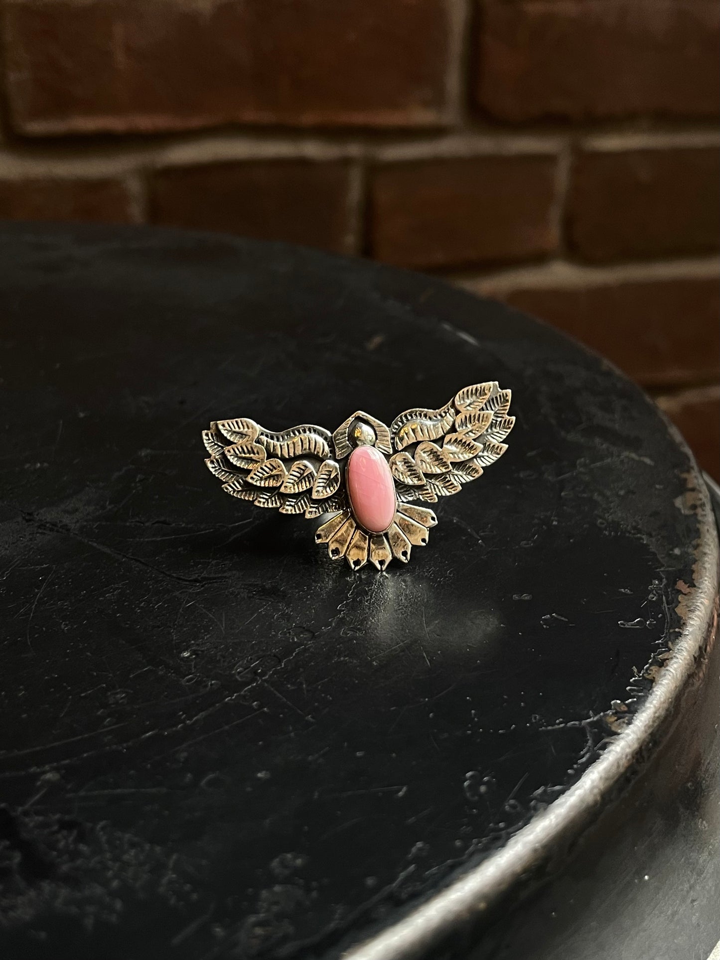 Pink Conch Bird Ring | Sterling Silver | Handmade Size 6 C936