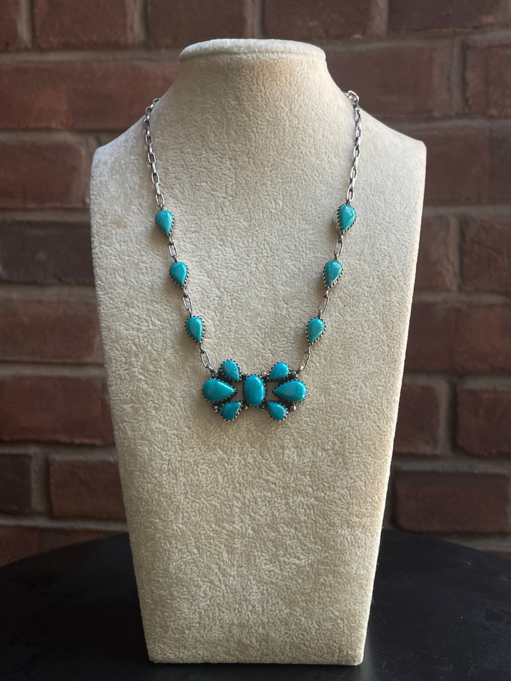 Kingman Turquoise Cluster Lariat Necklace | 925 Sterling Silver G591