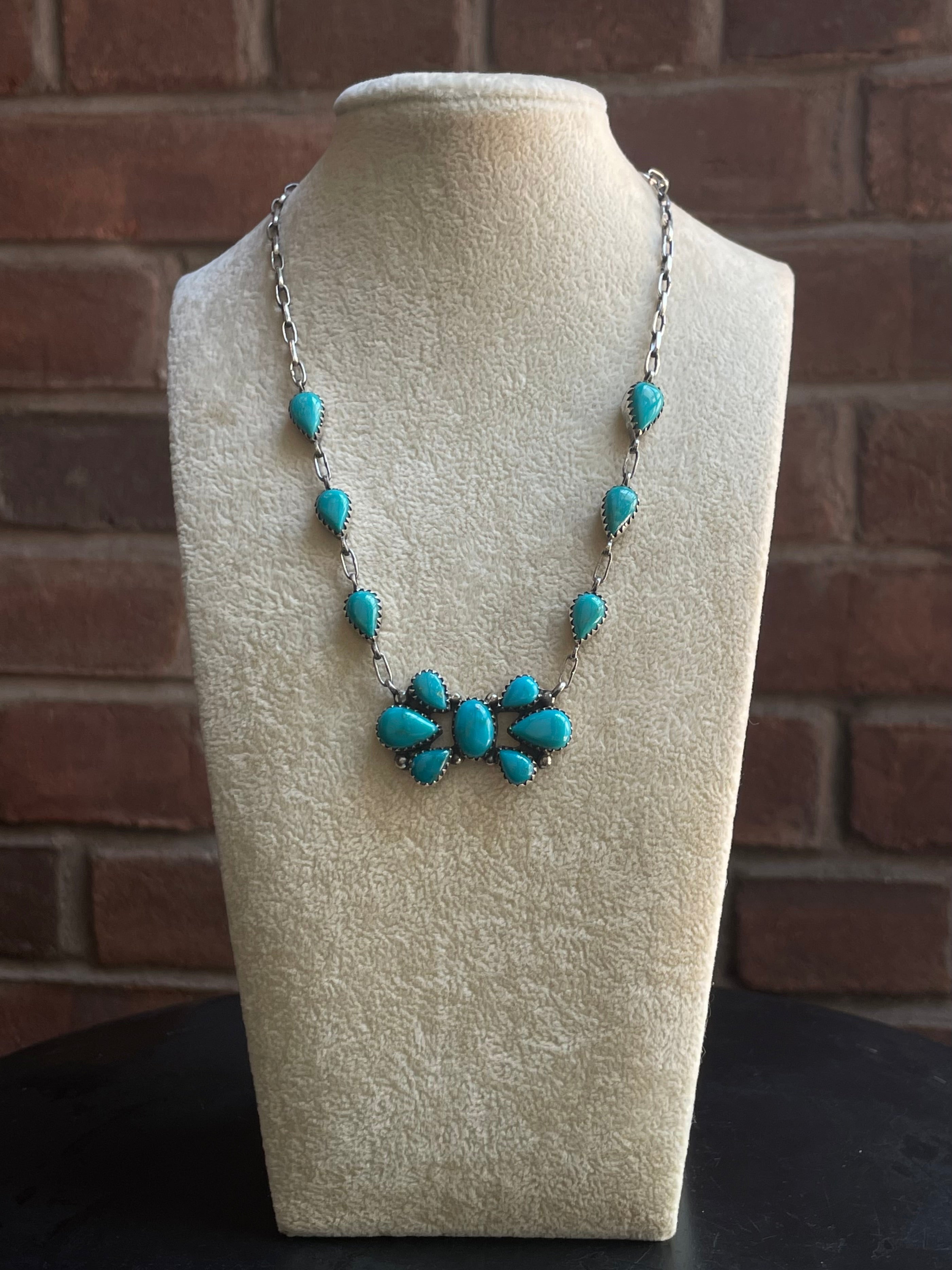 Kingman Turquoise Cluster Lariat Necklace | 925 Sterling Silver G591
