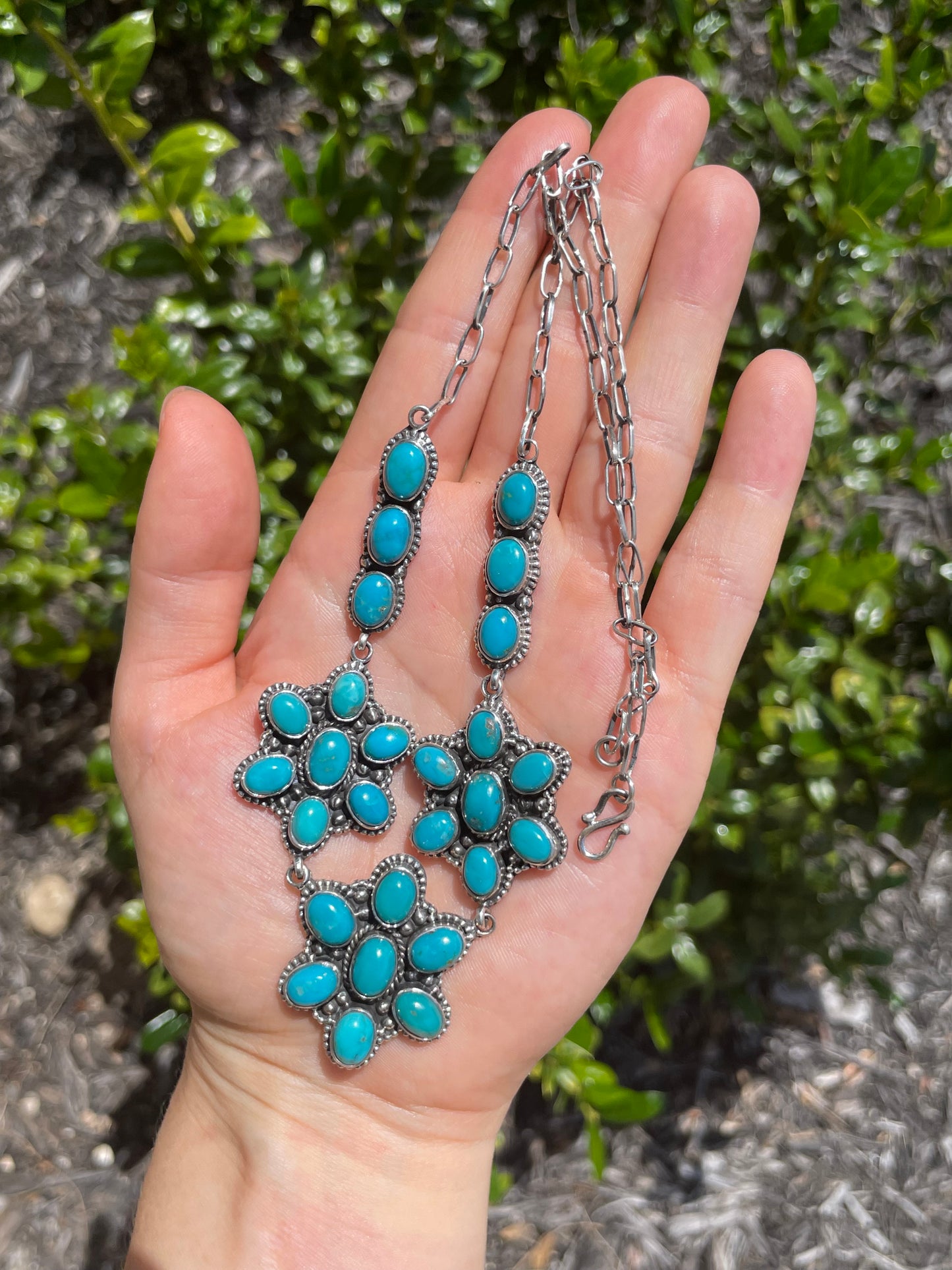 Turquoise Cluster Necklace | 925 Sterling Silver D158