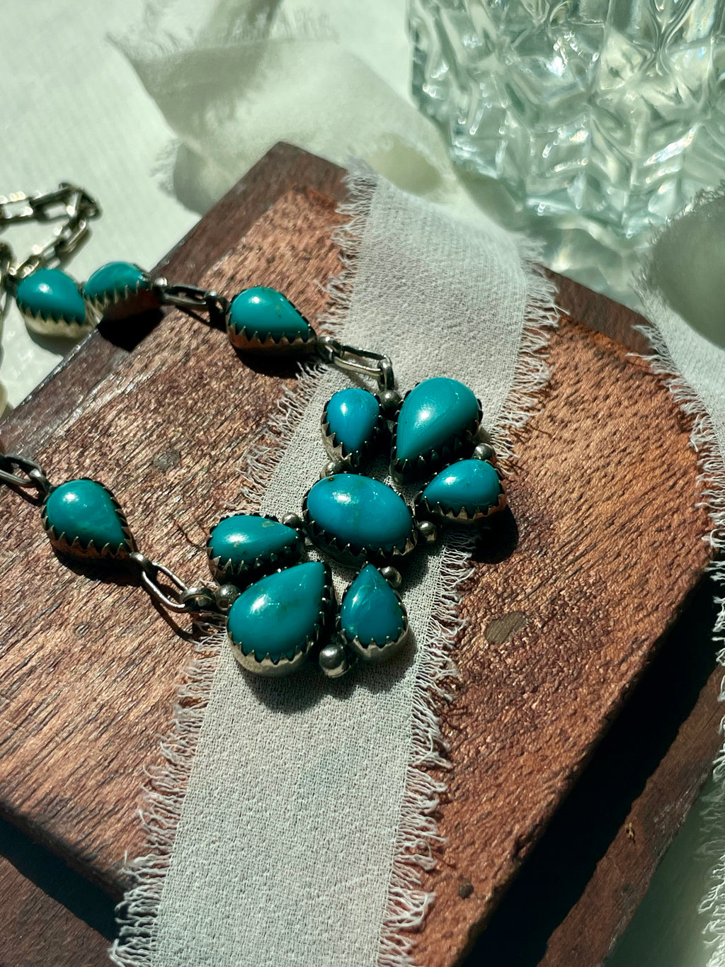 Kingman Turquoise Cluster Lariat Necklace | 925 Sterling Silver G591