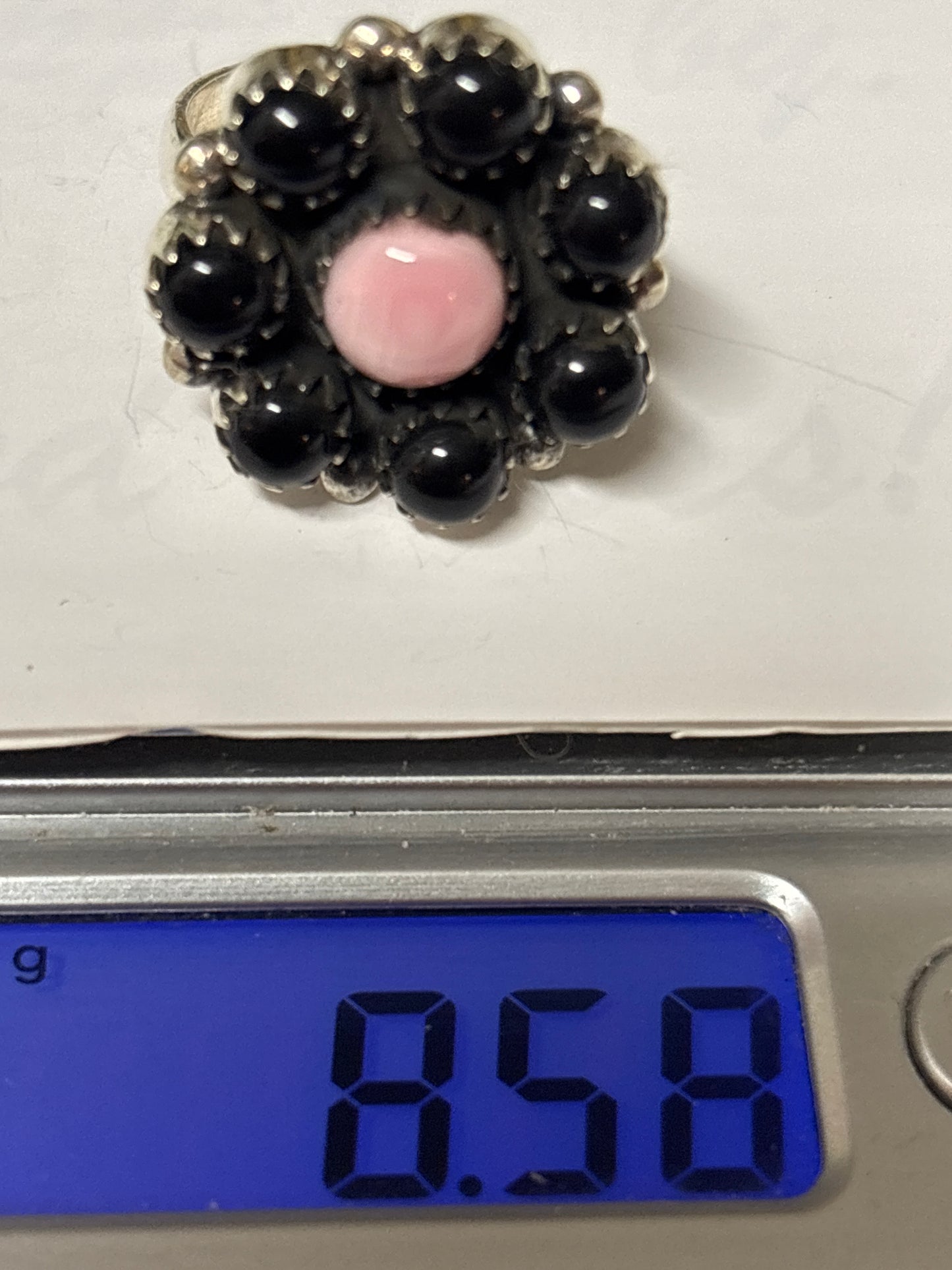 Pink Conch & Black Onyx Ring Size 9 | 925 Sterling Silver C884