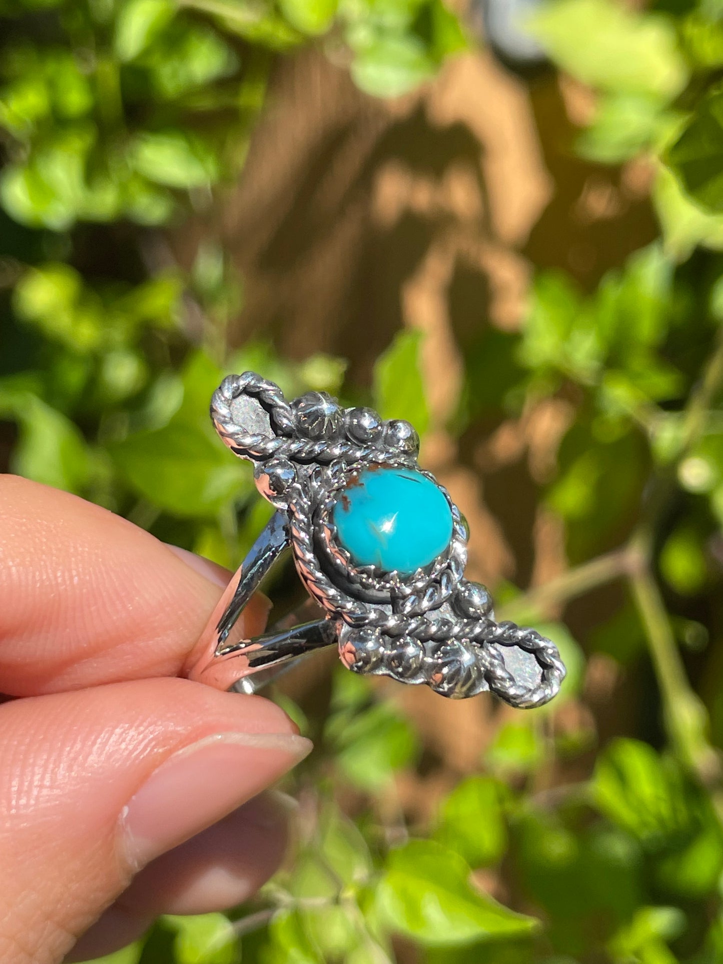 Turquoise Rope Floral Design Ring | 925 Sterling Silver | Size 8.75 B283