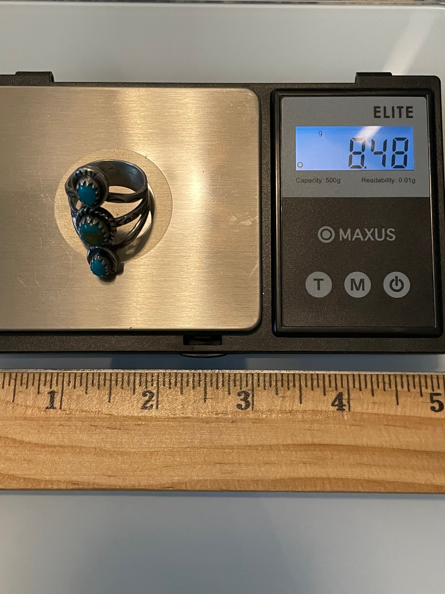 Kingman Turquoise Triple Stone Ring | Sterling Silver | Size 7.25  G387