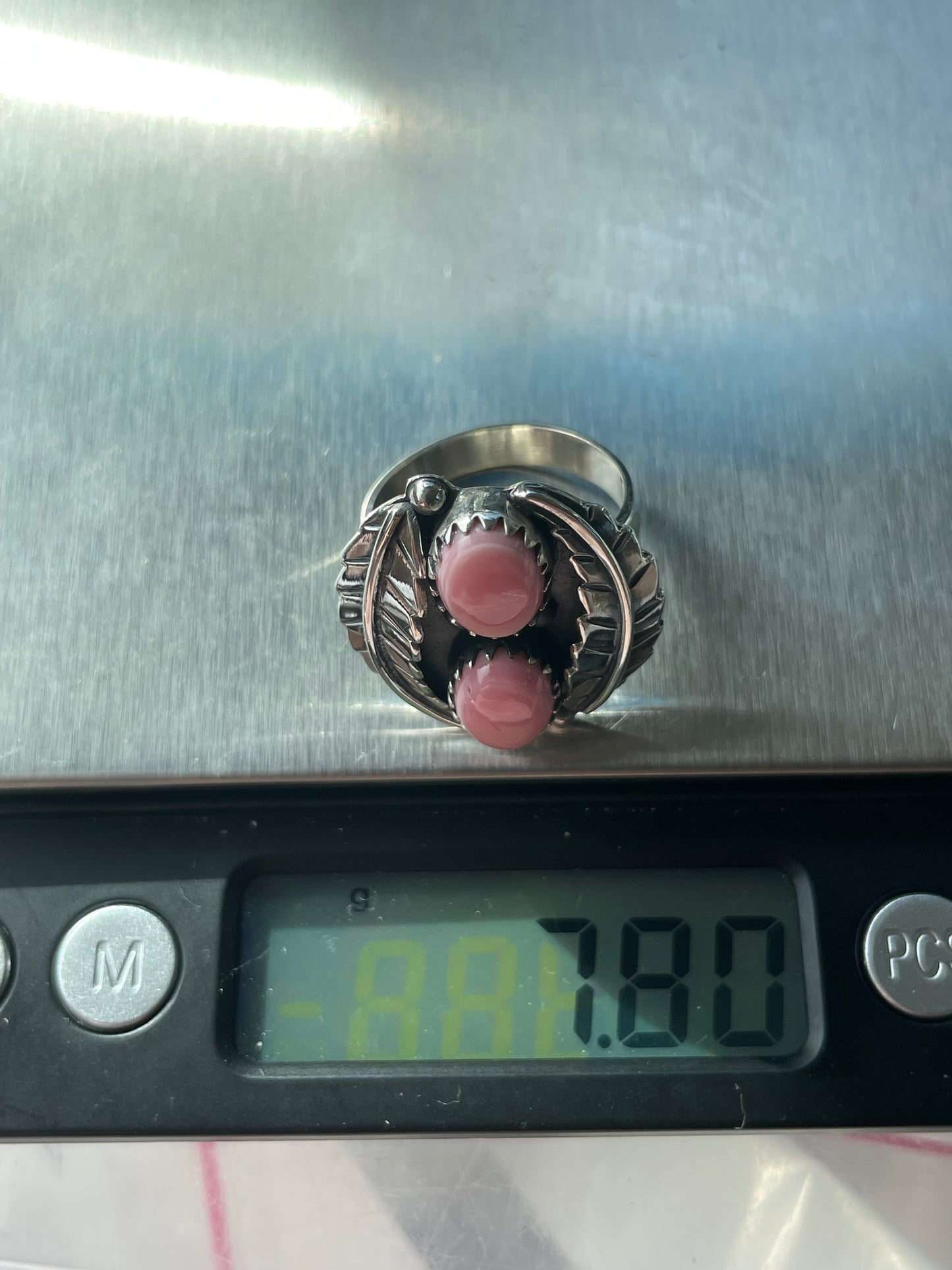 Pink Conch Feather Ring Size 8 | 925 Sterling Silver B580