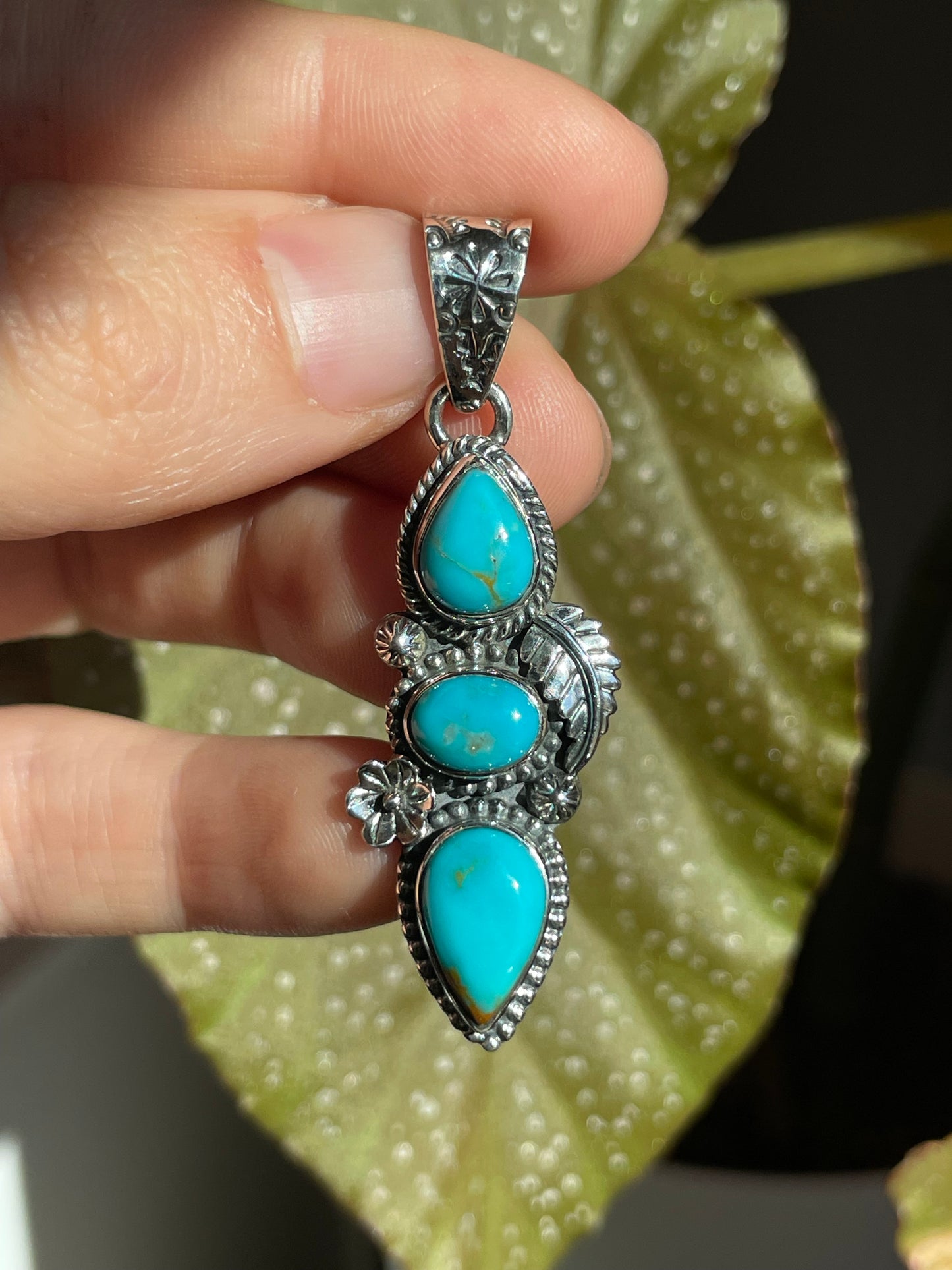 Turquoise 3 Stone Pendant | Sterling Silver 925 B845
