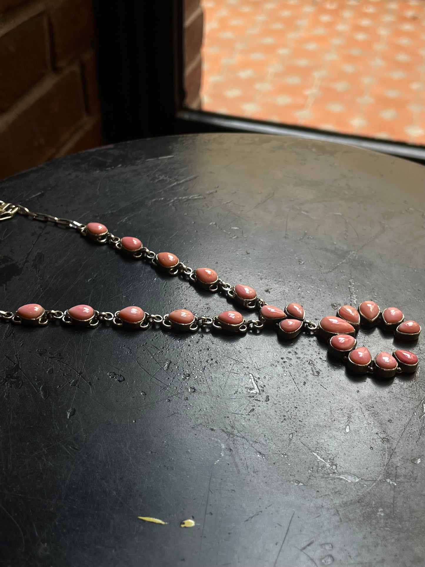 Pink Conch Naja Necklace | Teardrop Link | 925 Silver E557