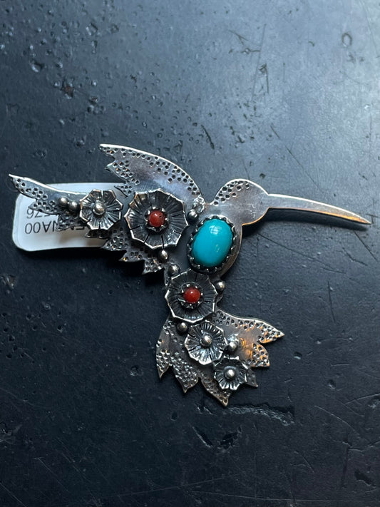 Hummingbird Pendant in Kingman Turquoise | Sterling Silver | A576