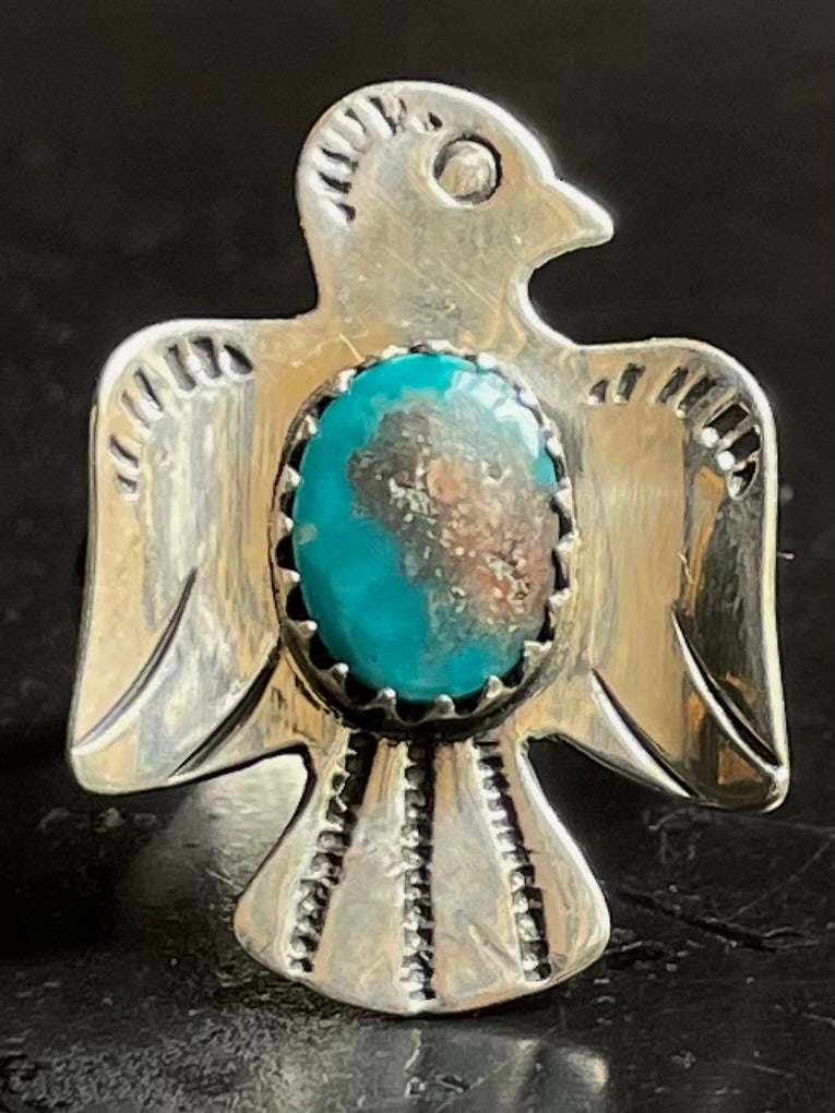 Kingman Turquoise Thunderbird Ring | Sterling Silver | Size 8.75 G302