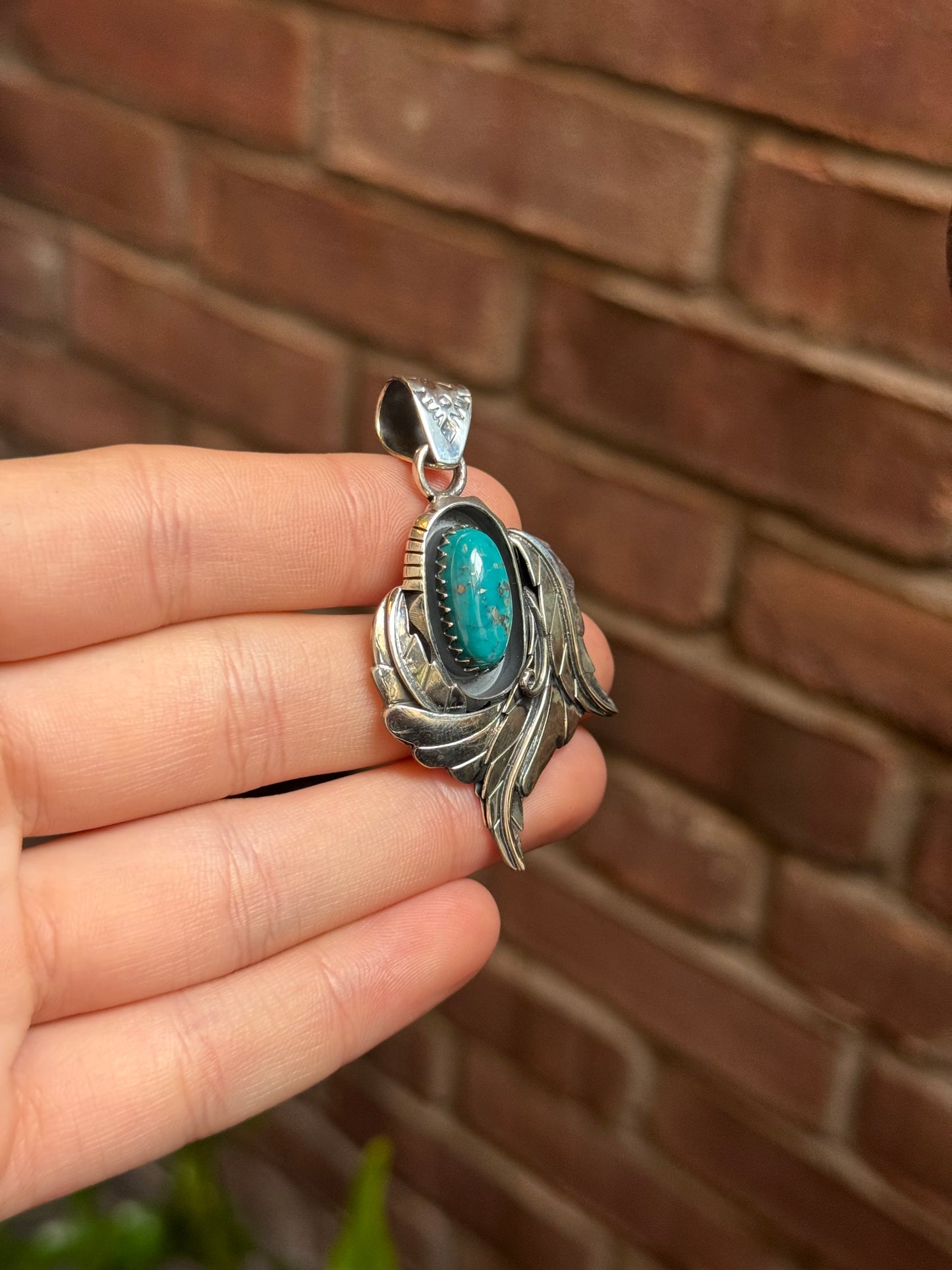 Turquoise Feather Pendant | Sterling Silver 925 C384