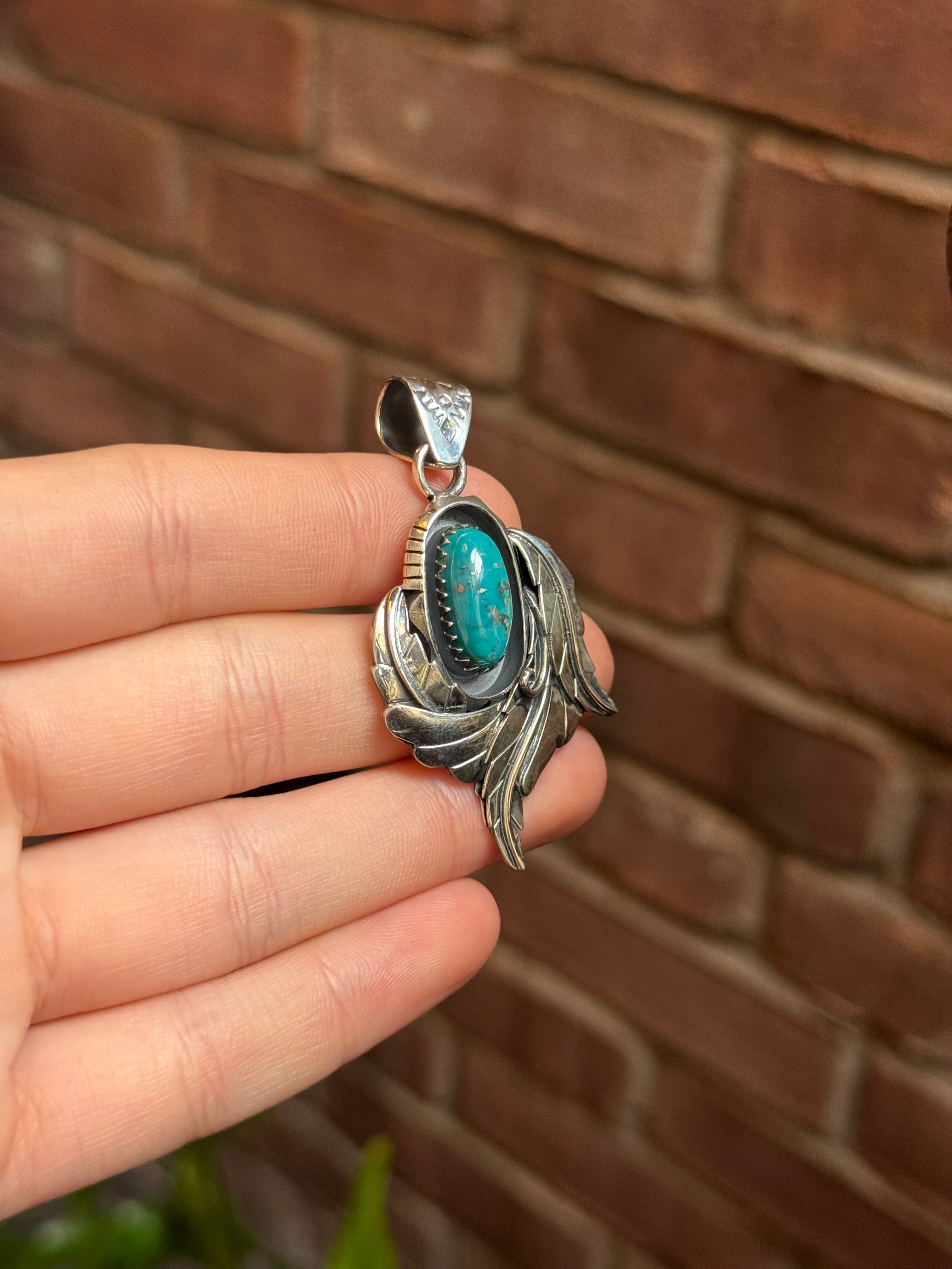 Turquoise Feather Pendant | Sterling Silver 925 C384
