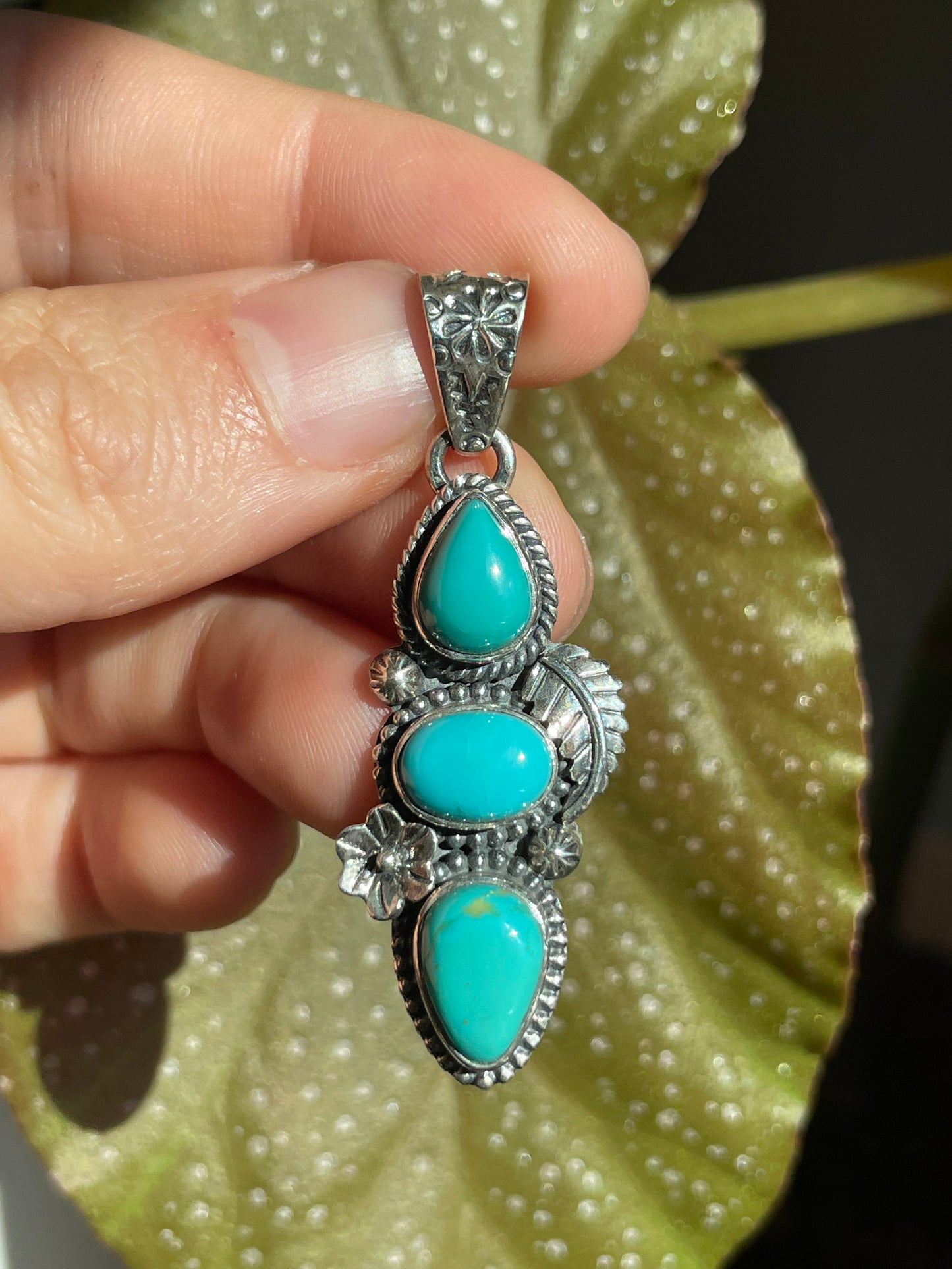 Turquoise 3 Stone Pendant | Sterling Silver 925 B849