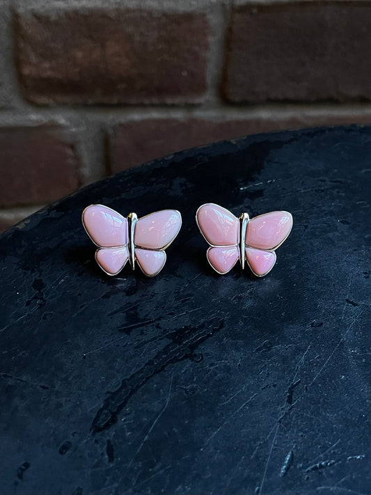 Pink Conch Butterfly Stud Earrings | 925 Sterling Silver E409