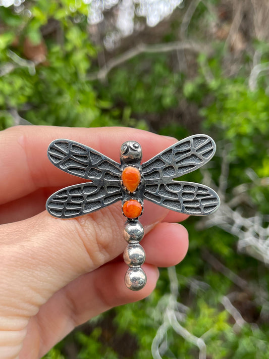 Spiny Oyster Dragonfly Ring | Sterling Silver 925 Size 7.75 B755