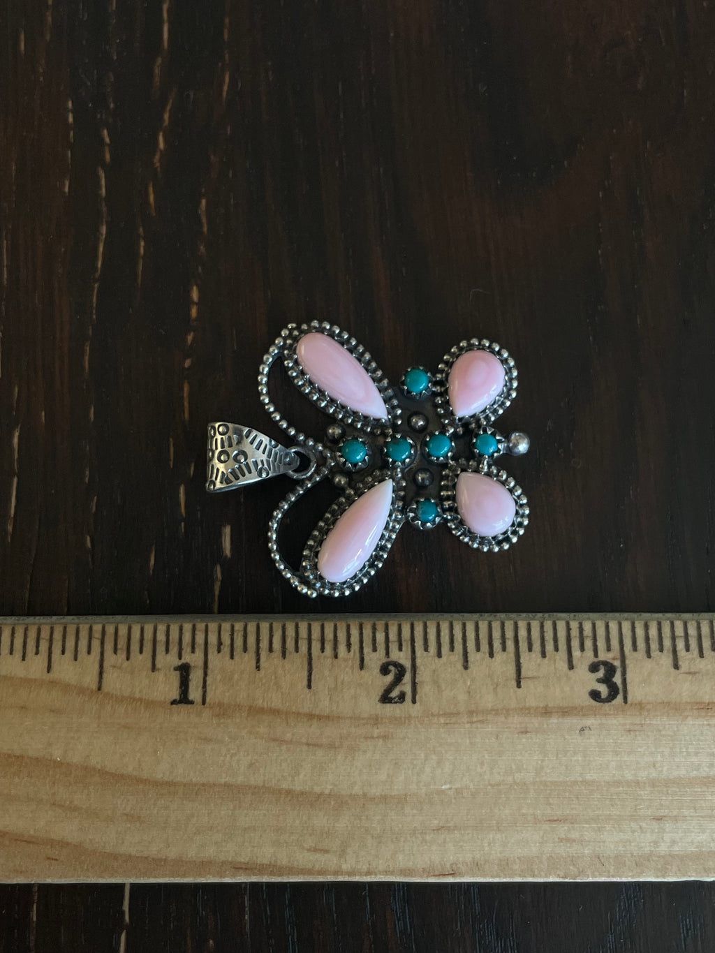 Pink Conch Turquoise Butterfly Pendant | Sterling Silver E723
