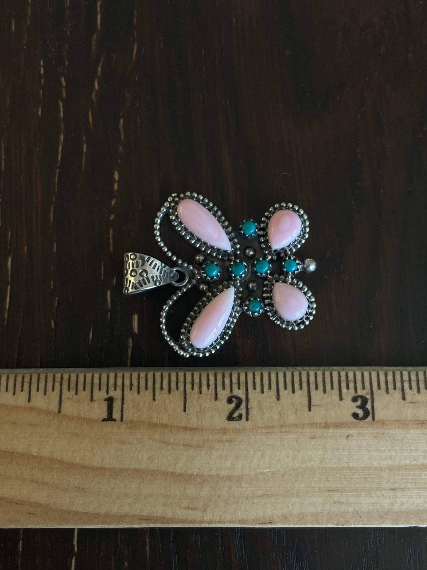 Pink Conch Turquoise Butterfly Pendant | Sterling Silver E723