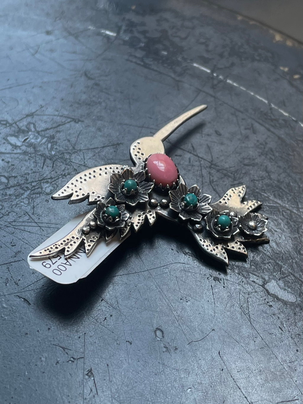 Pink Conch Hummingbird Pendant | Sterling Silver | A579