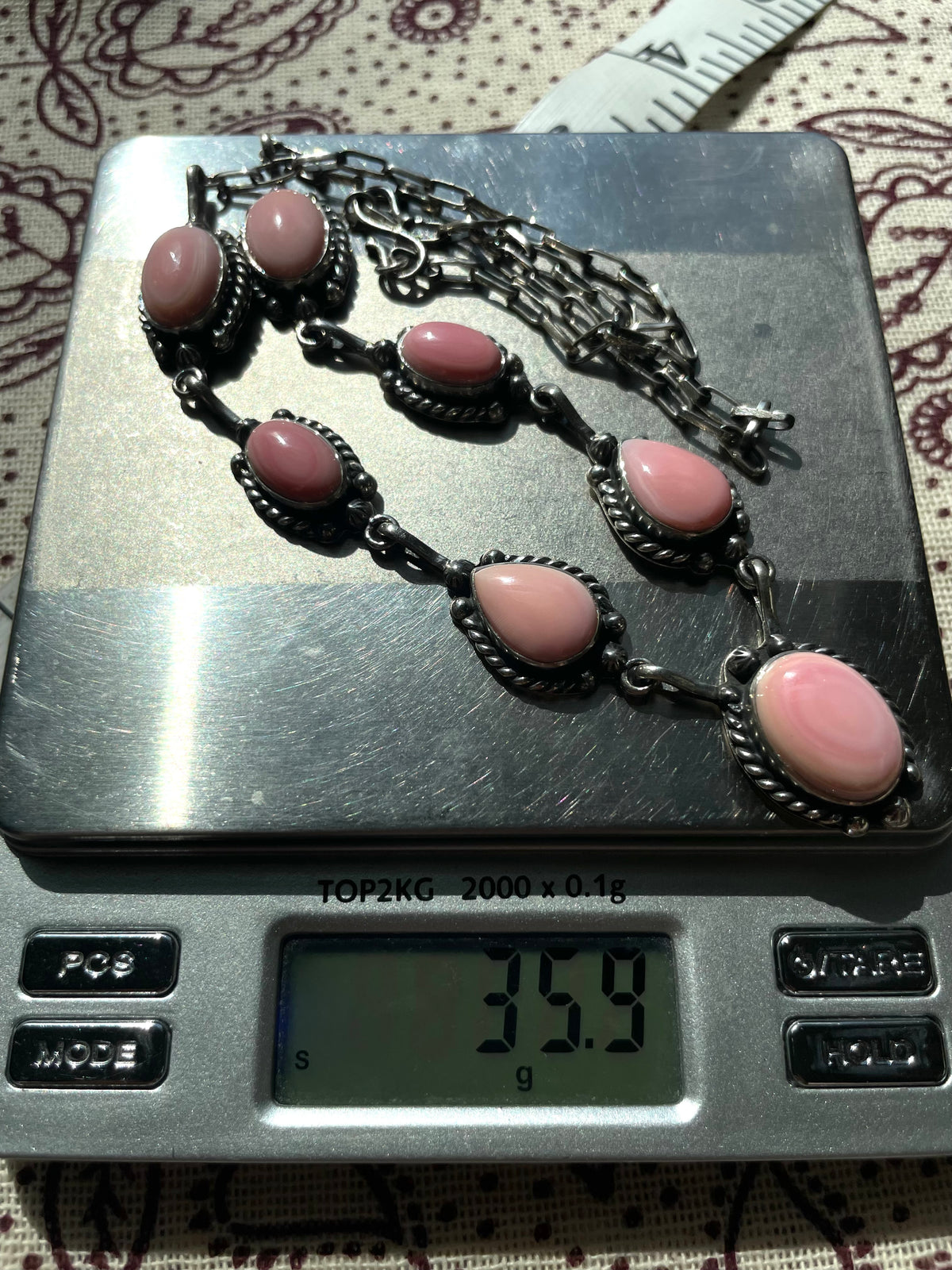 Pink Conch Lariat Necklace | Teardrop Station Drop | 925 Silver E565