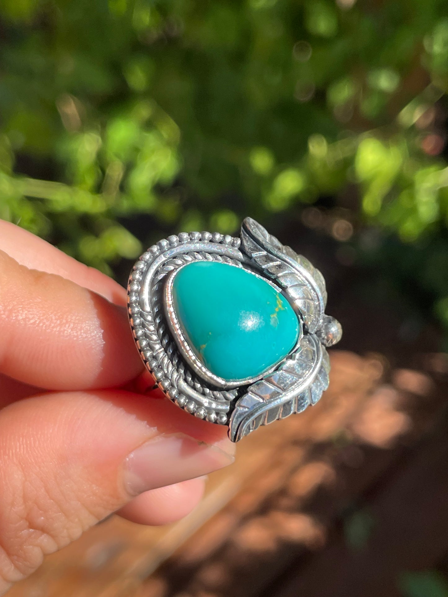 Turquoise Leaf Design Ring | 925 Sterling Silver | Size 9 Y97