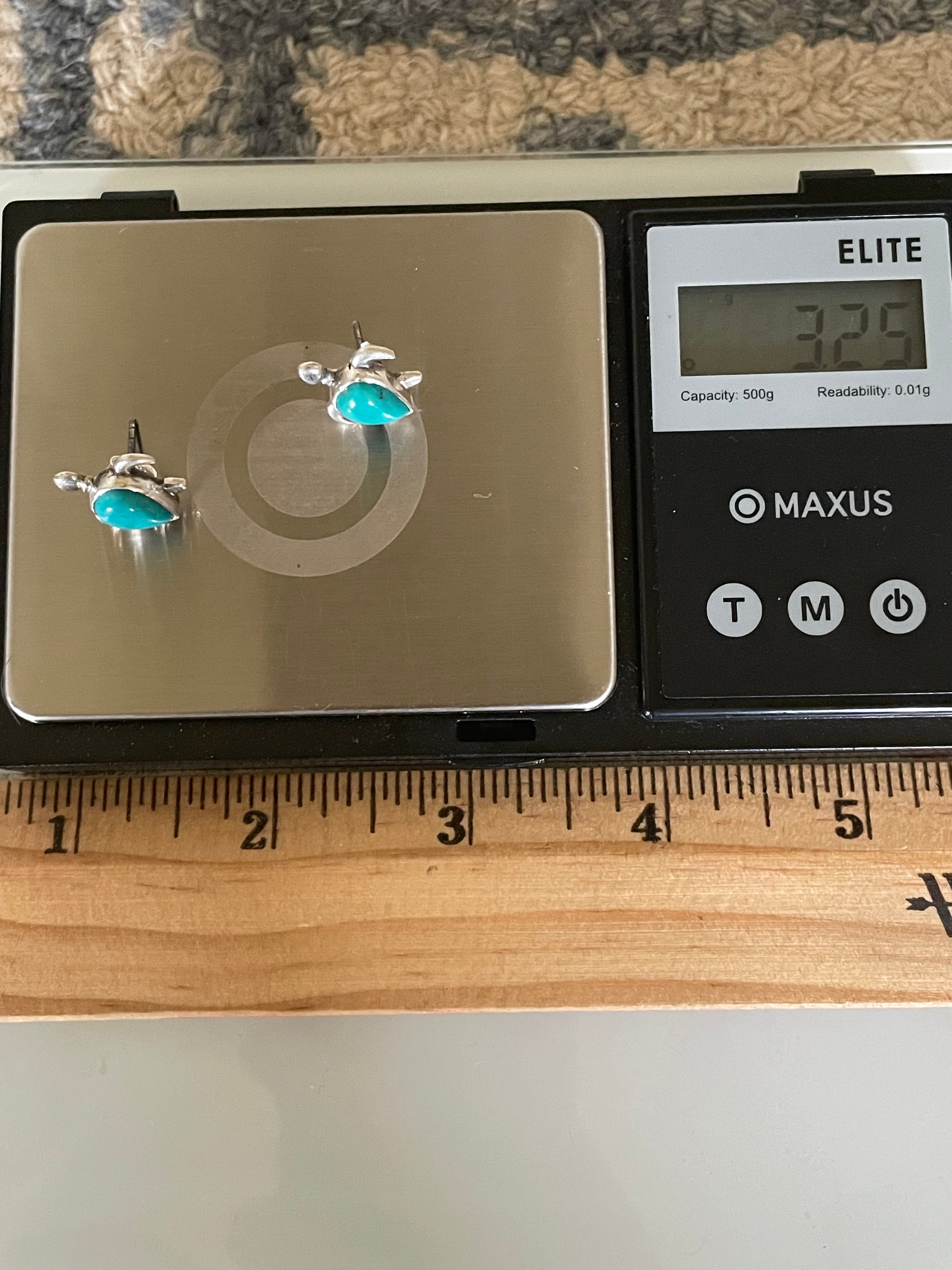 Kingman Turquoise Sea Turtle Stud Earrings | 925 Sterling Silver G661