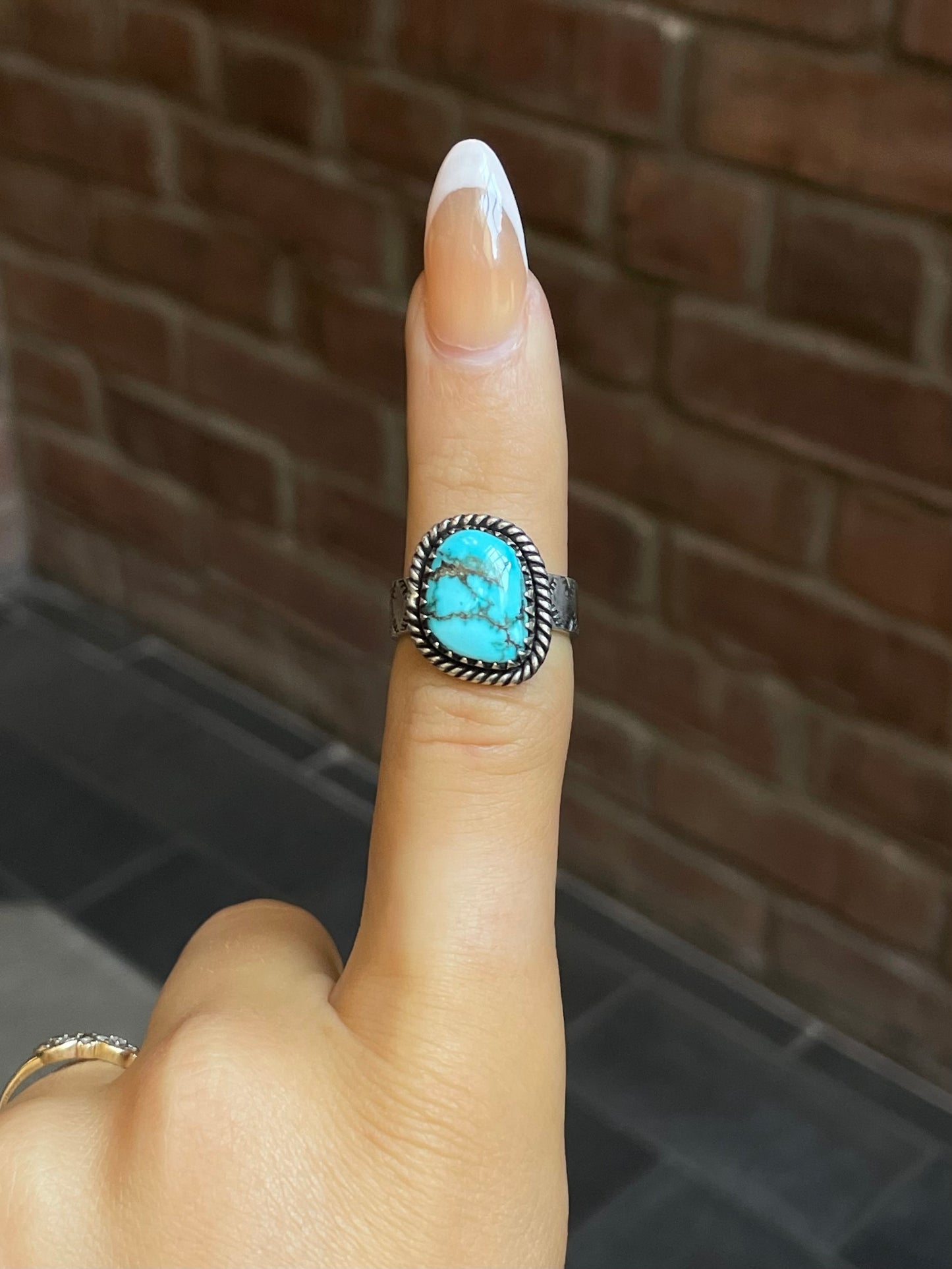 Turquoise Rope Ring Size 7 | Sterling Silver E886