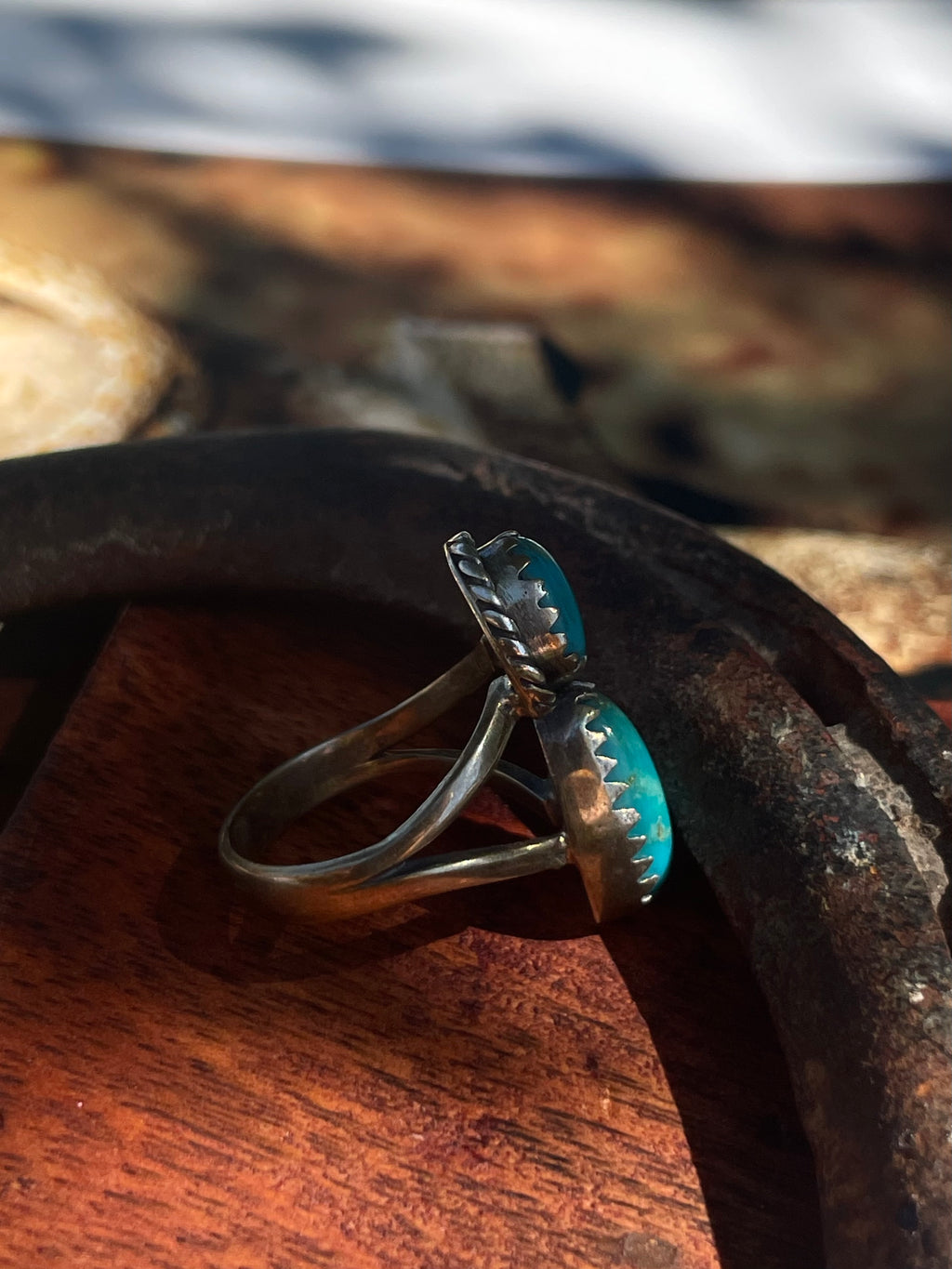 Turquoise Double Stone Ring | 925 Sterling Silver | Size 6.5 D367