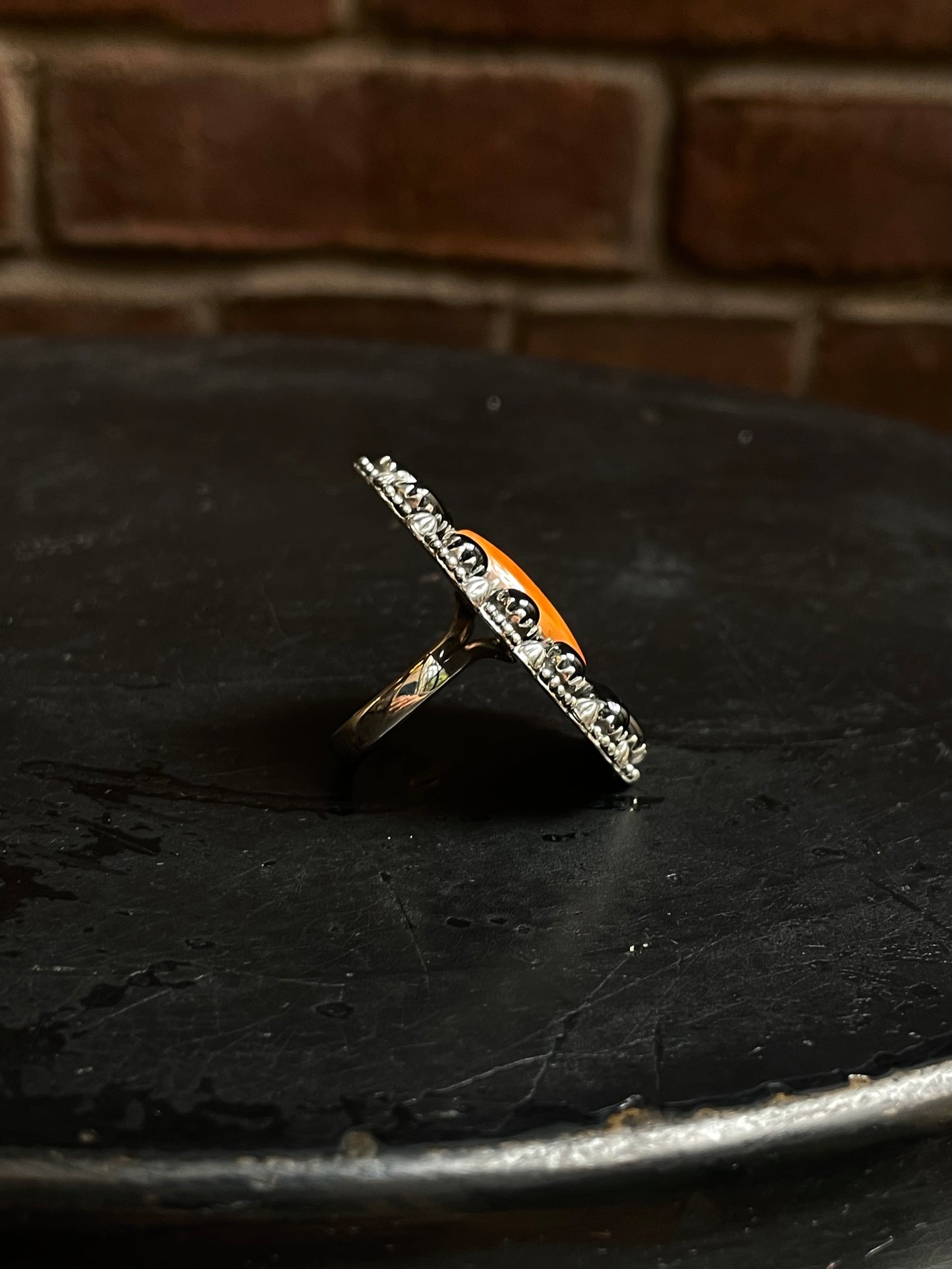 Spiny Oyster Black Onyx Cluster Ring Size 7 | 925 Sterling Silver E111