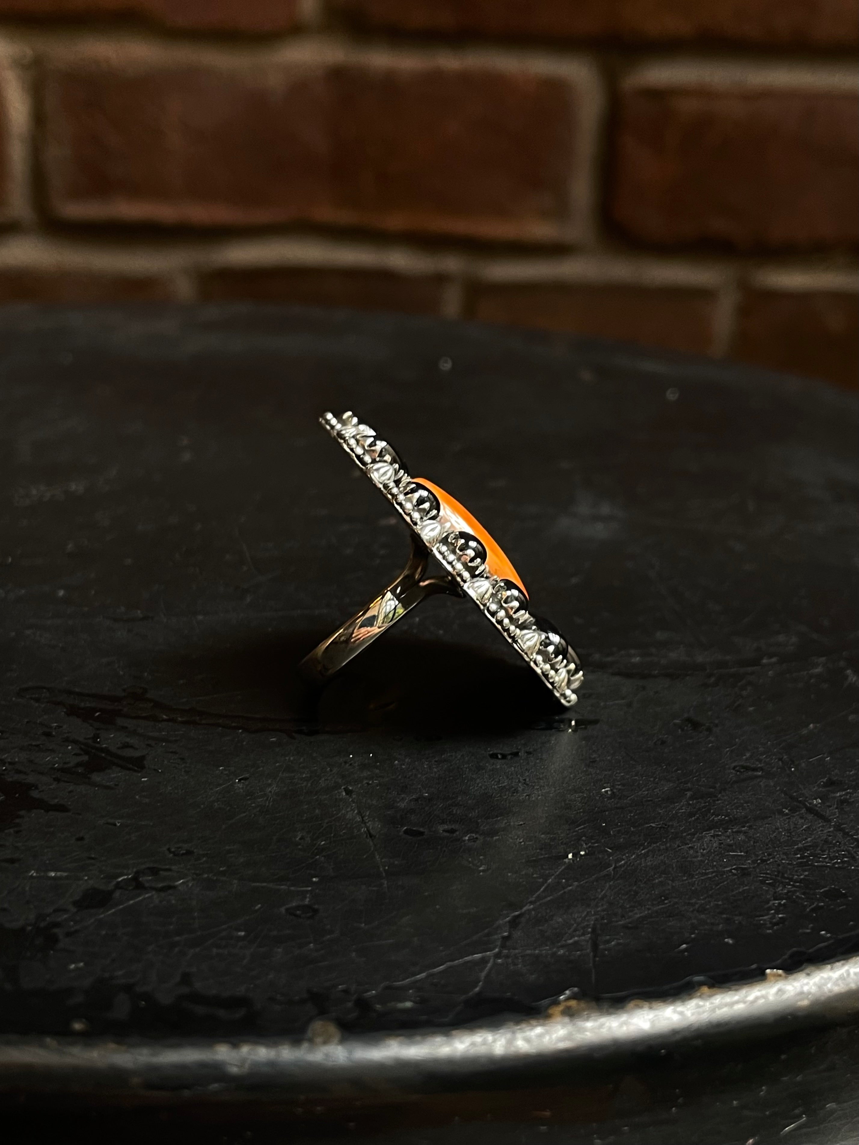 Spiny Oyster Black Onyx Cluster Ring Size 7 | 925 Sterling Silver E111