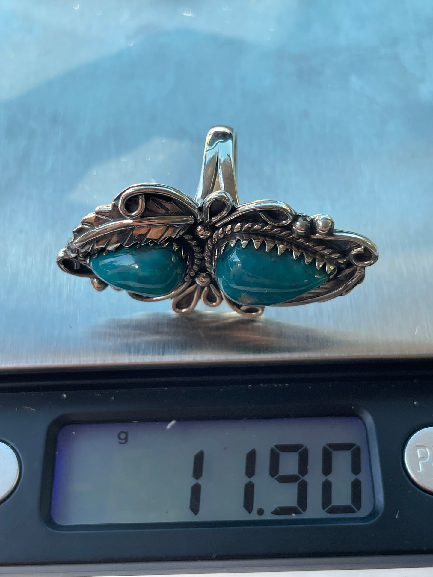Turquoise Rope & Leaf Ring | 925 Sterling Silver | Size 7 Z9