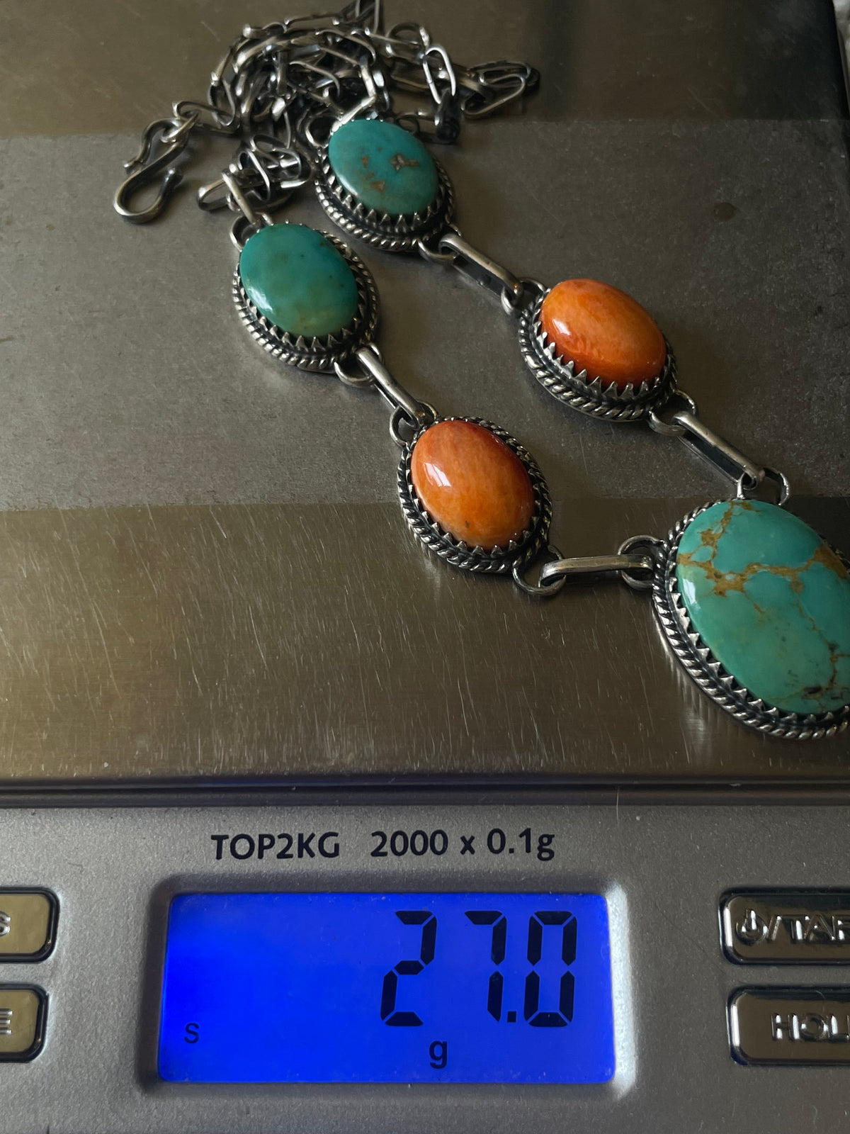 Turquoise & Spiny Oyster Necklace | 925 Sterling Silver D233