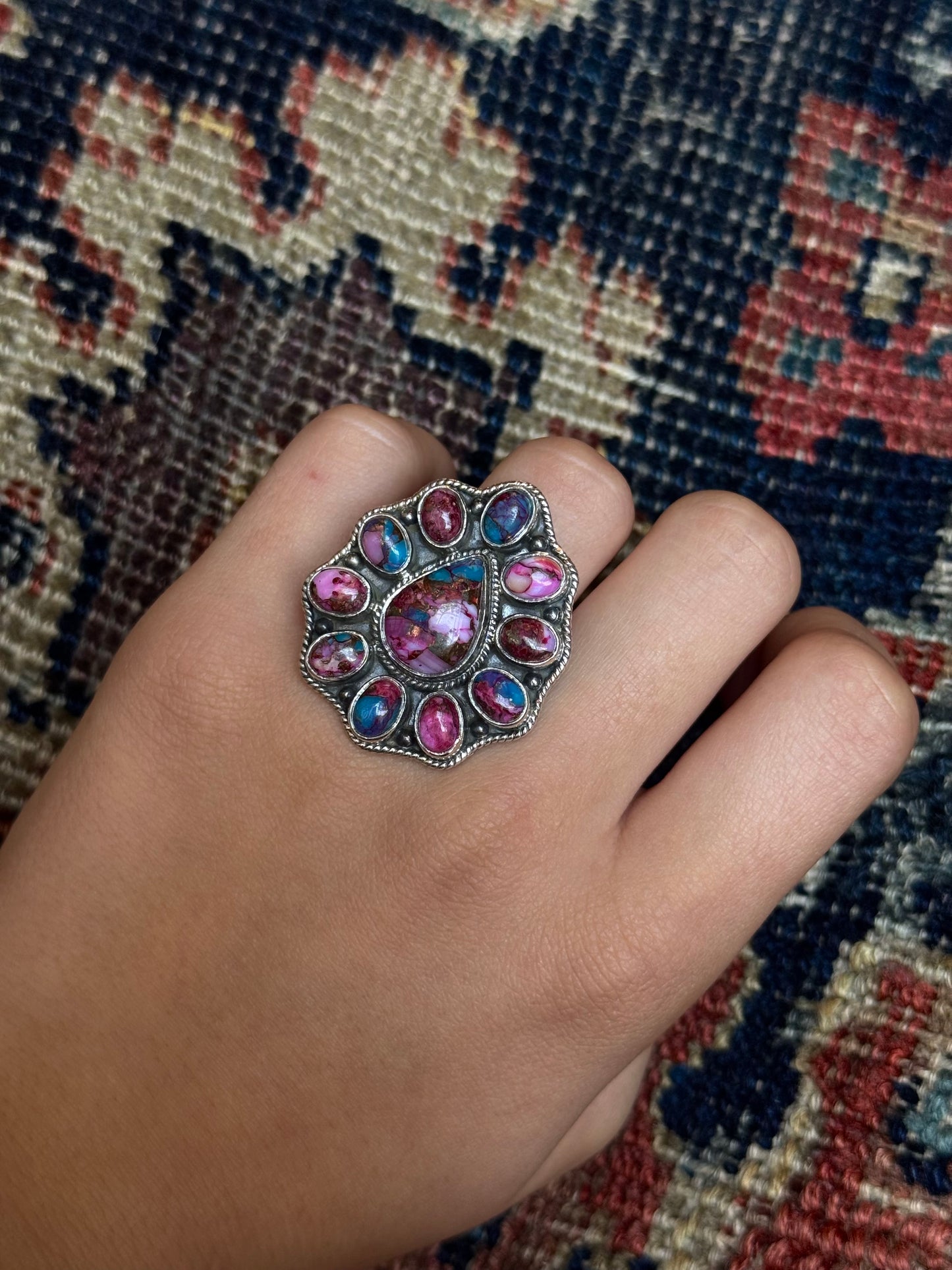 Dahlia Cluster Ring | Sterling Silver | Size 9.5 | A877