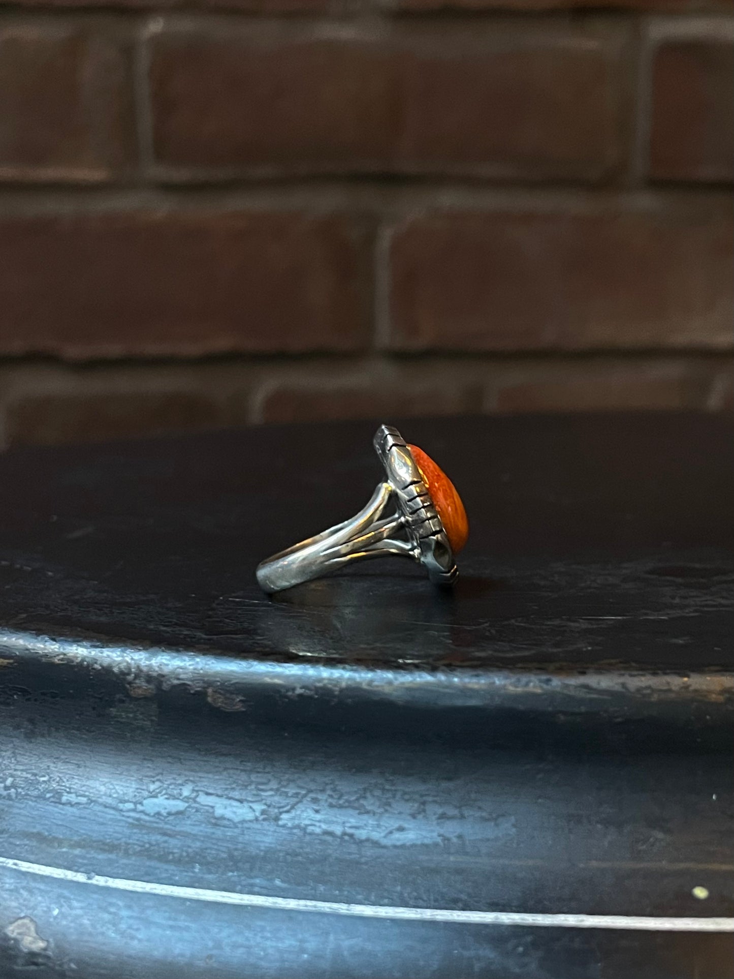Orange Spiny Oyster Teardrop Ring Size 8 | 925 Sterling Silver E426