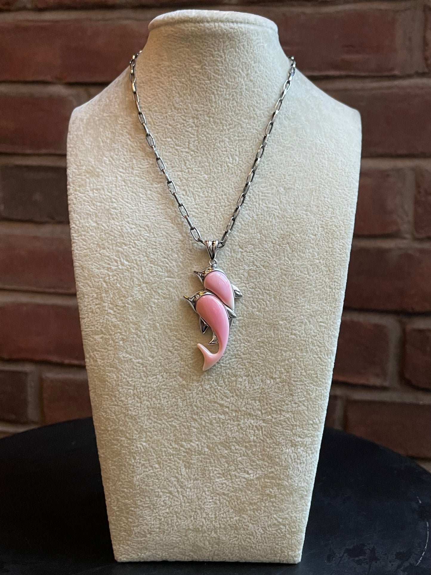 Pink Conch Dolphin Pendant | 925 Sterling Silver E284