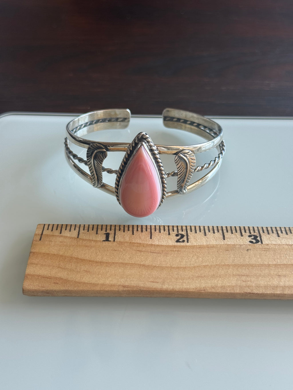 Pink Conch Tear Drop Cuff | Sterling Silver | C107