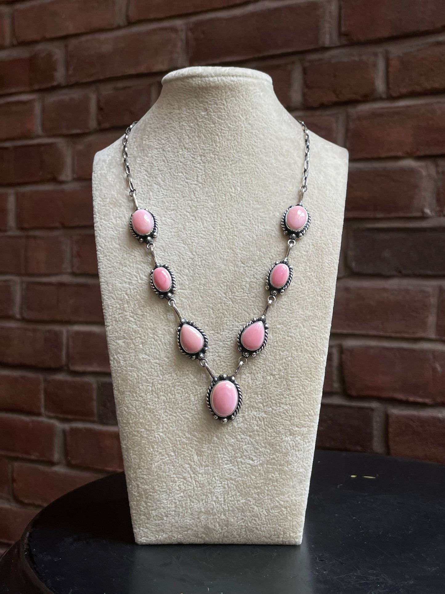 Pink Conch Lariat Necklace | Teardrop Station Drop | 925 Silver E565