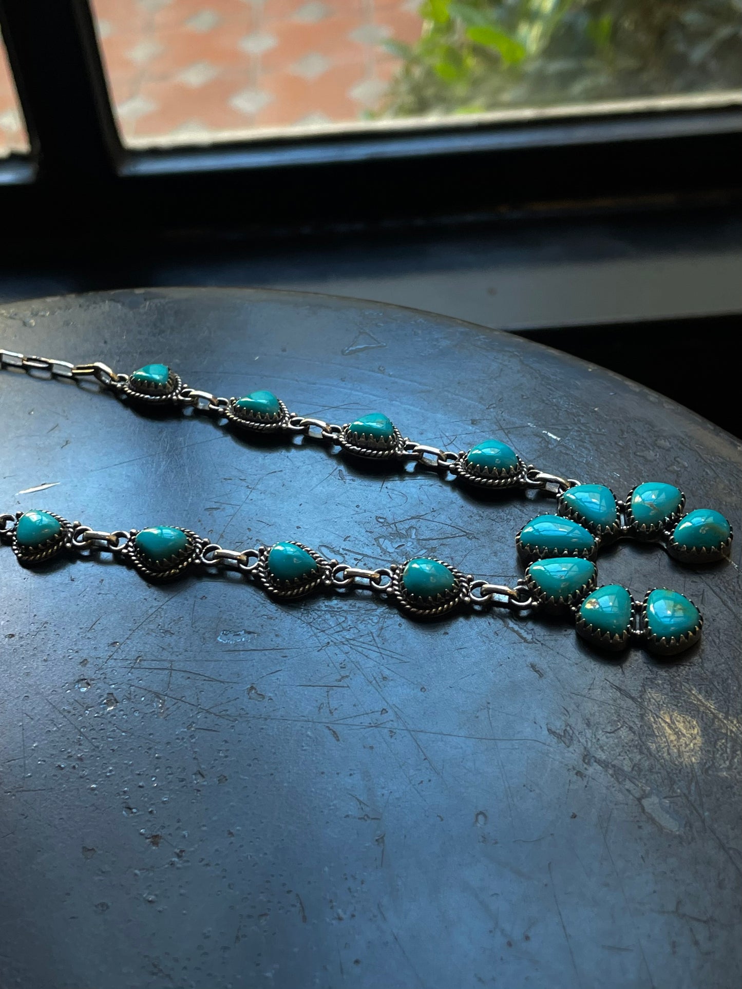 Kingman Turquoise Naja Necklace | Sterling Silver E832