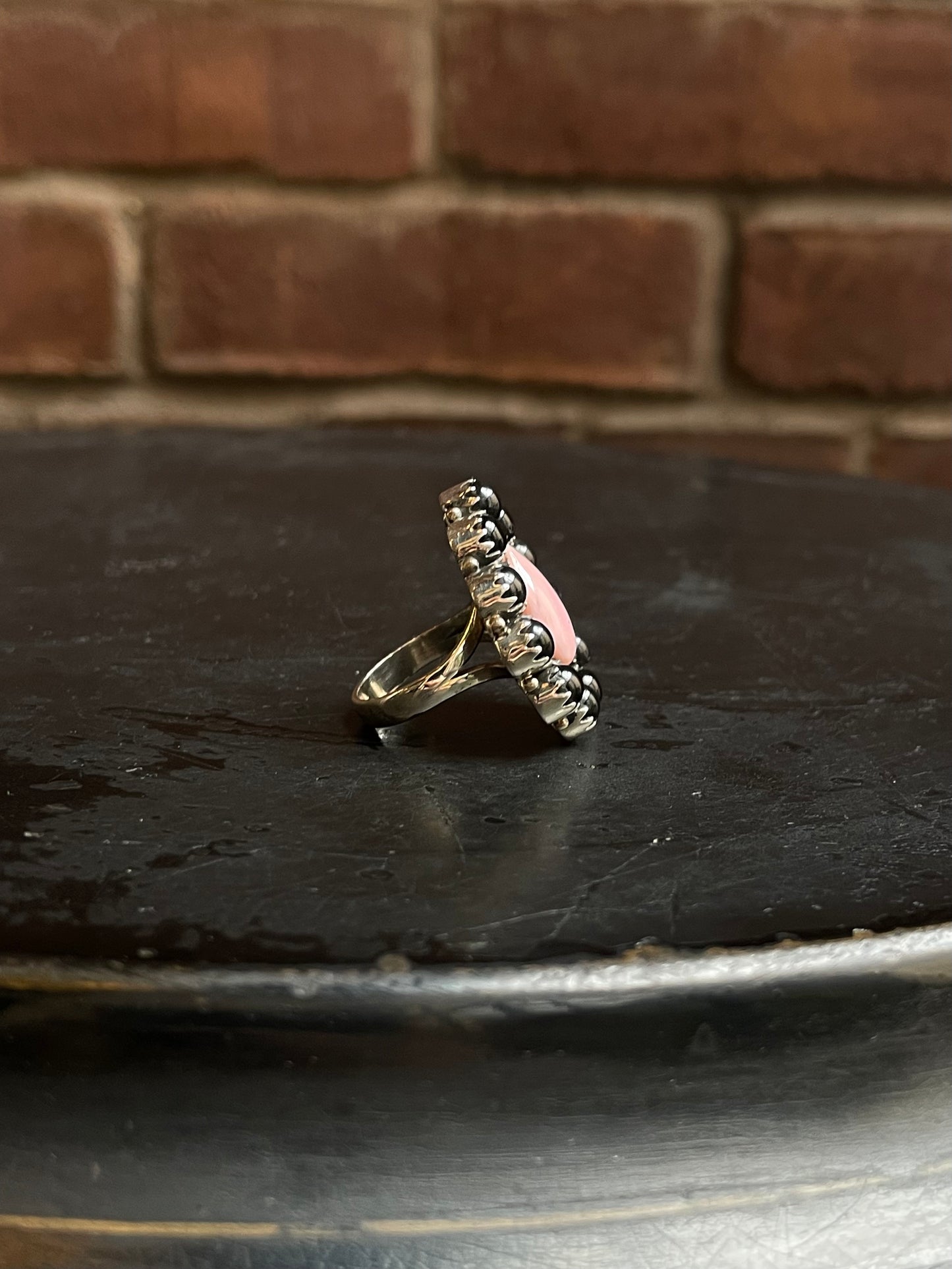 Pink Conch Black Onyx Cluster Ring Size 6.5 | 925 Sterling Silver E161