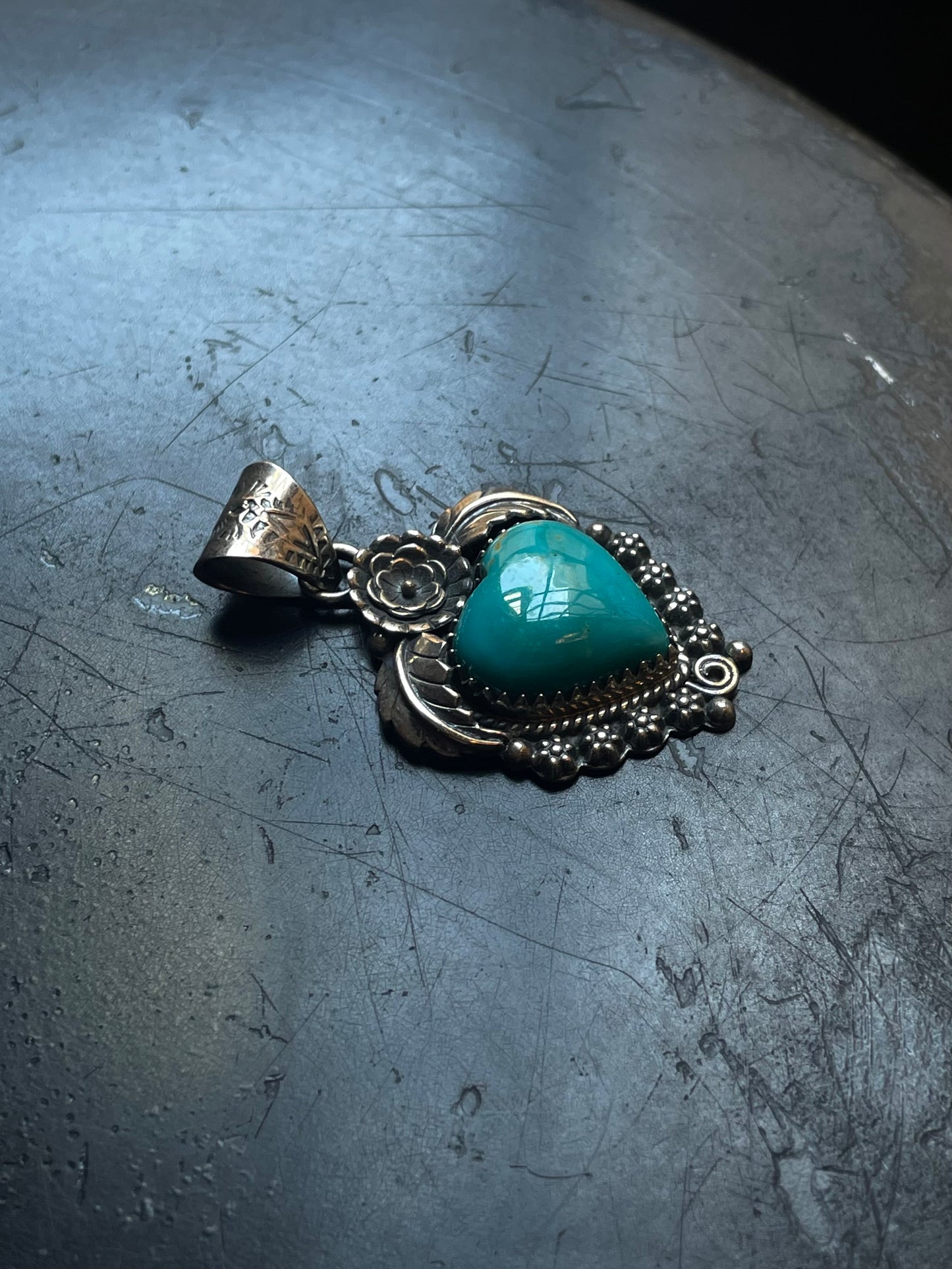 Kingman Turquoise Heart Floral Pendant | Sterling Silver E930
