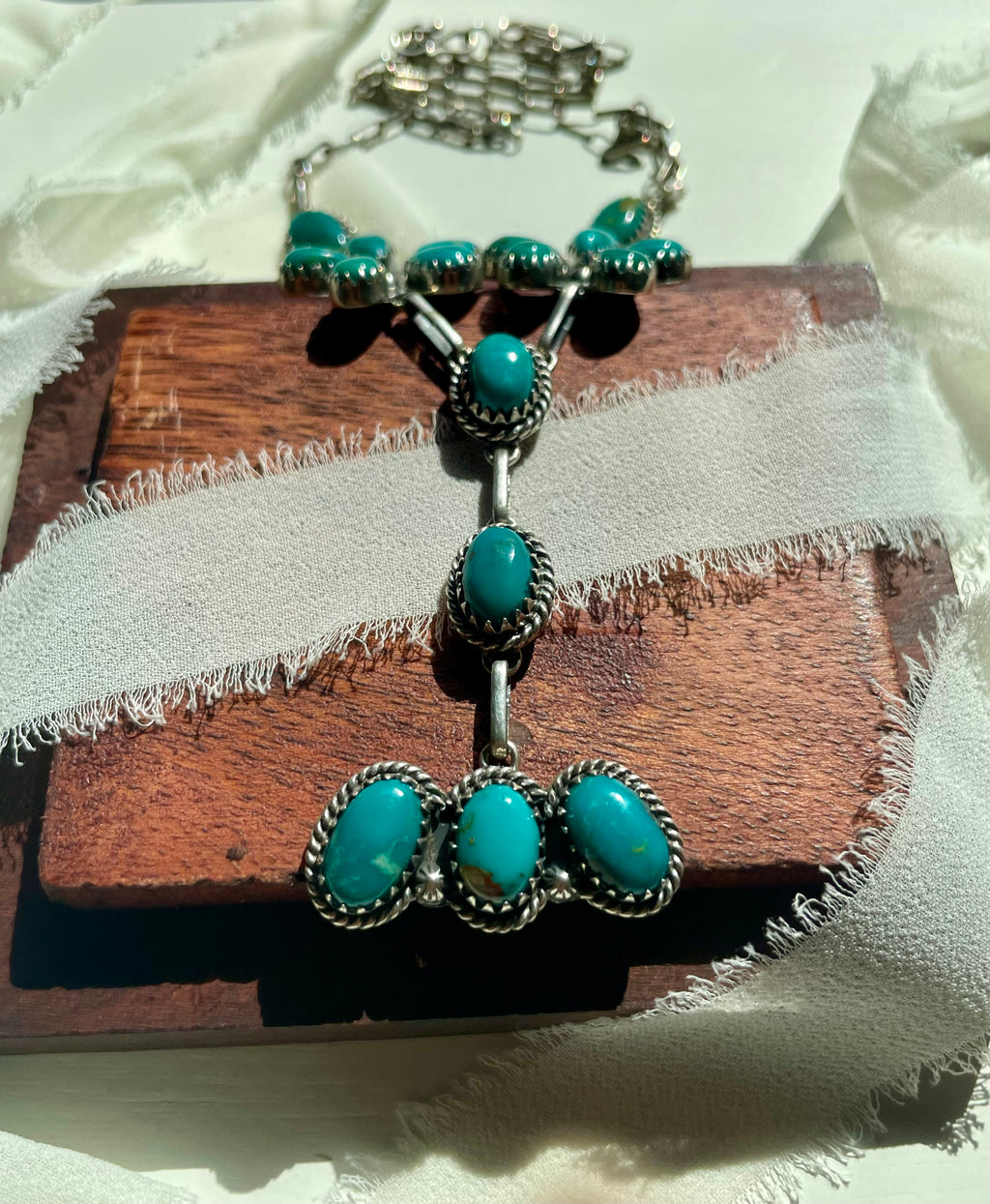 Kingman Turquoise Floral Lariat Necklace | 925 Sterling Silver G609