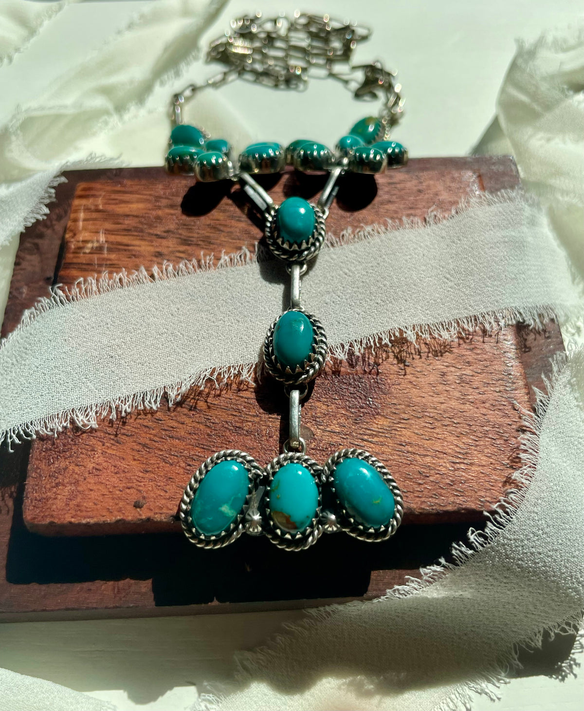 Kingman Turquoise Floral Lariat Necklace | 925 Sterling Silver G609