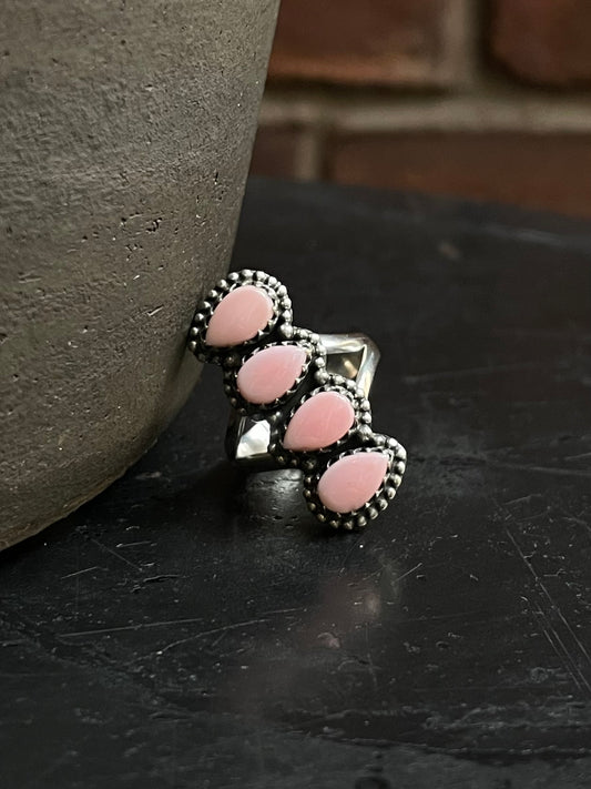 Pink Conch Triple Stone Ring Size 7 | 925 Sterling Silver Southwest E145