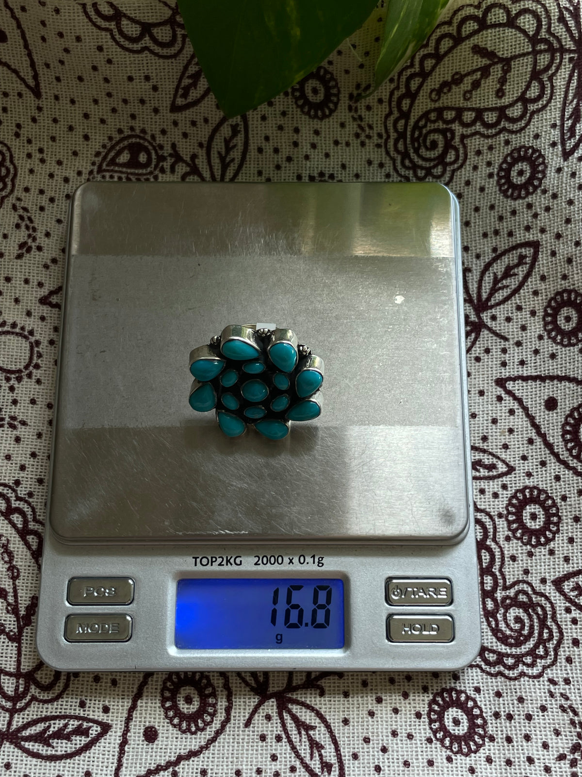 Turquoise Dahlia Cluster Ring Size 8 | 925 Sterling Silver D314