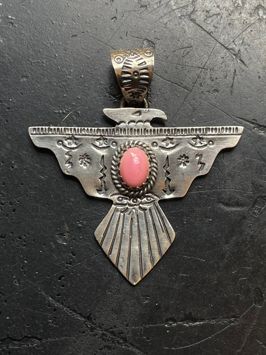 Pink Conch Thunderbird Pendant | 925 Sterling Silver E503