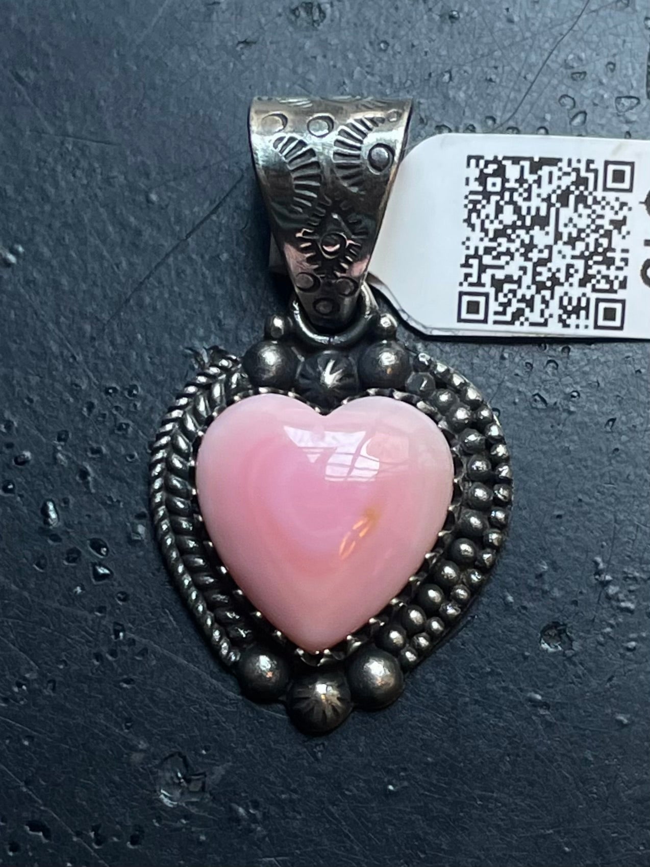 Pink Conch Heart Pendant | Sterling Silver | A634